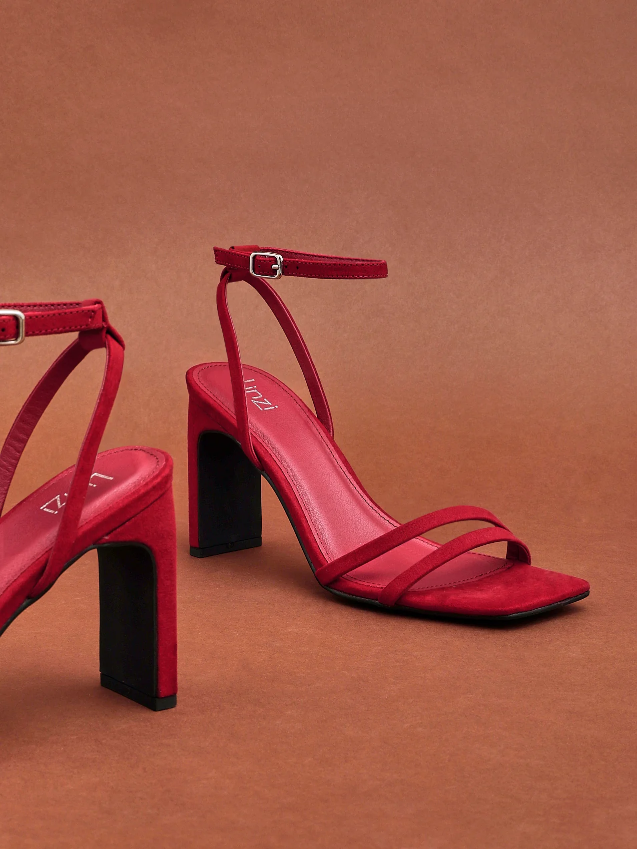 Gesture Red Faux Suede Heeled Sandals - Image 6