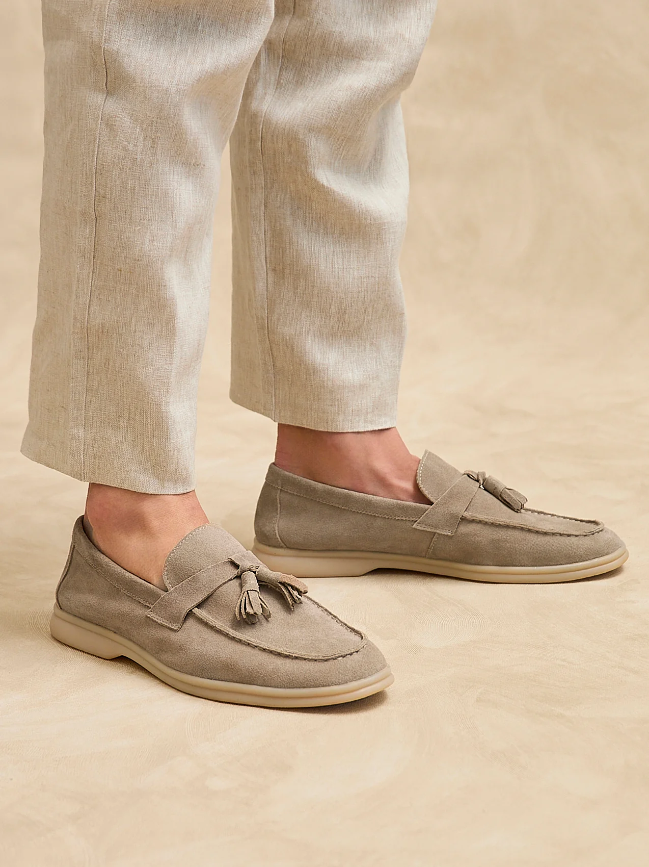 Giorgio Mens Taupe Suede Leather Tassel Loafers