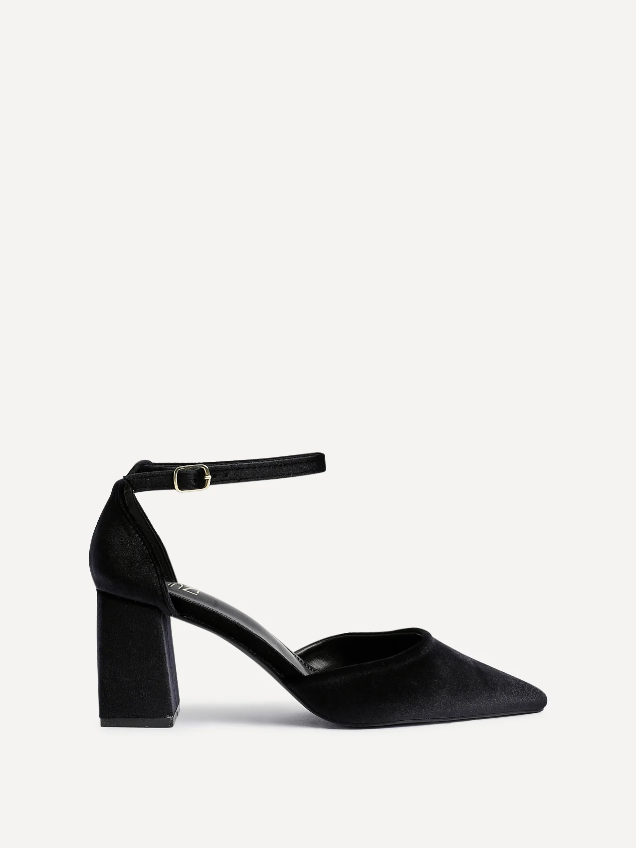 Glam Black Velvet Block Court Heels - Image 2