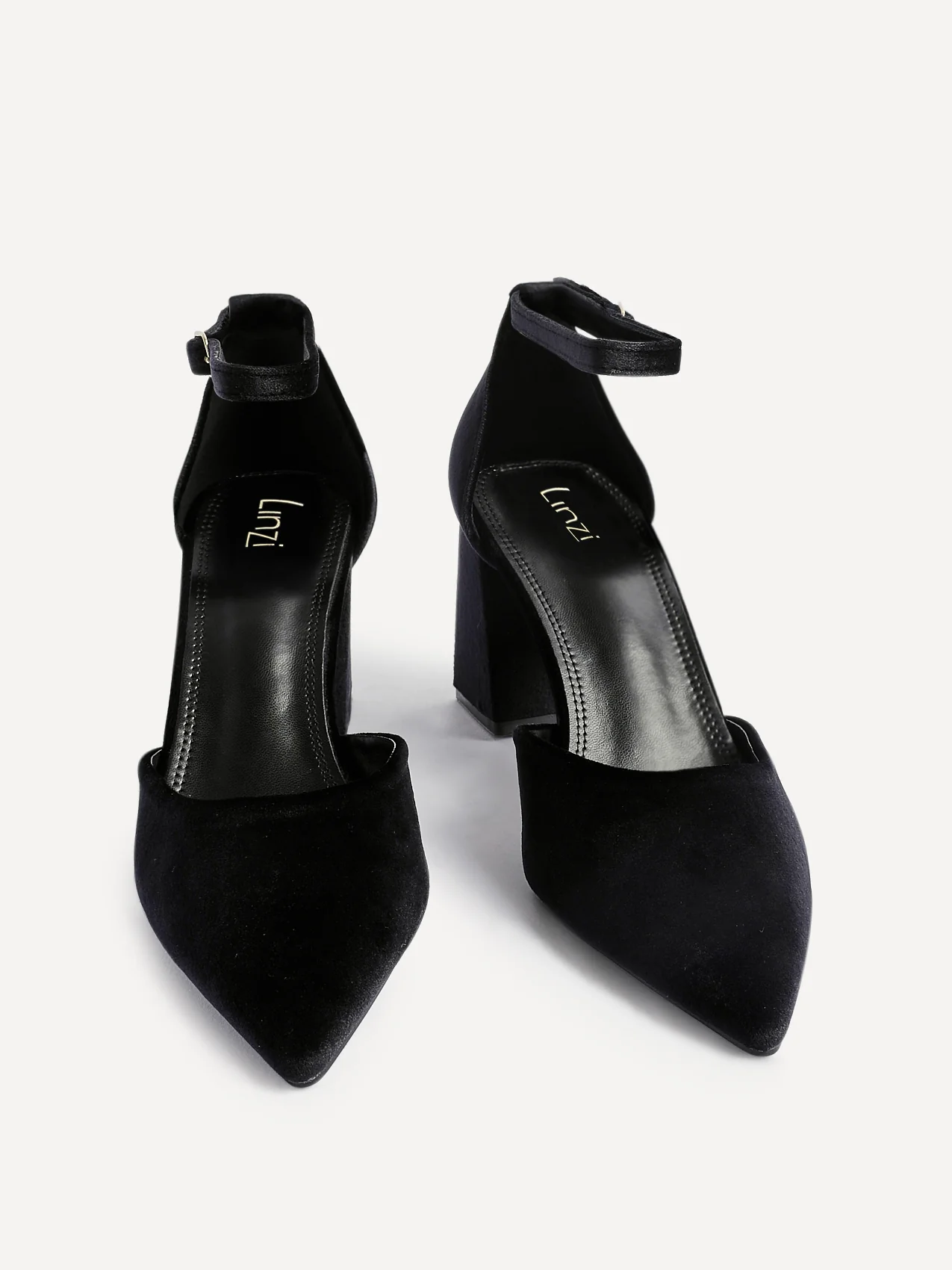 Glam Black Velvet Block Court Heels - Image 3
