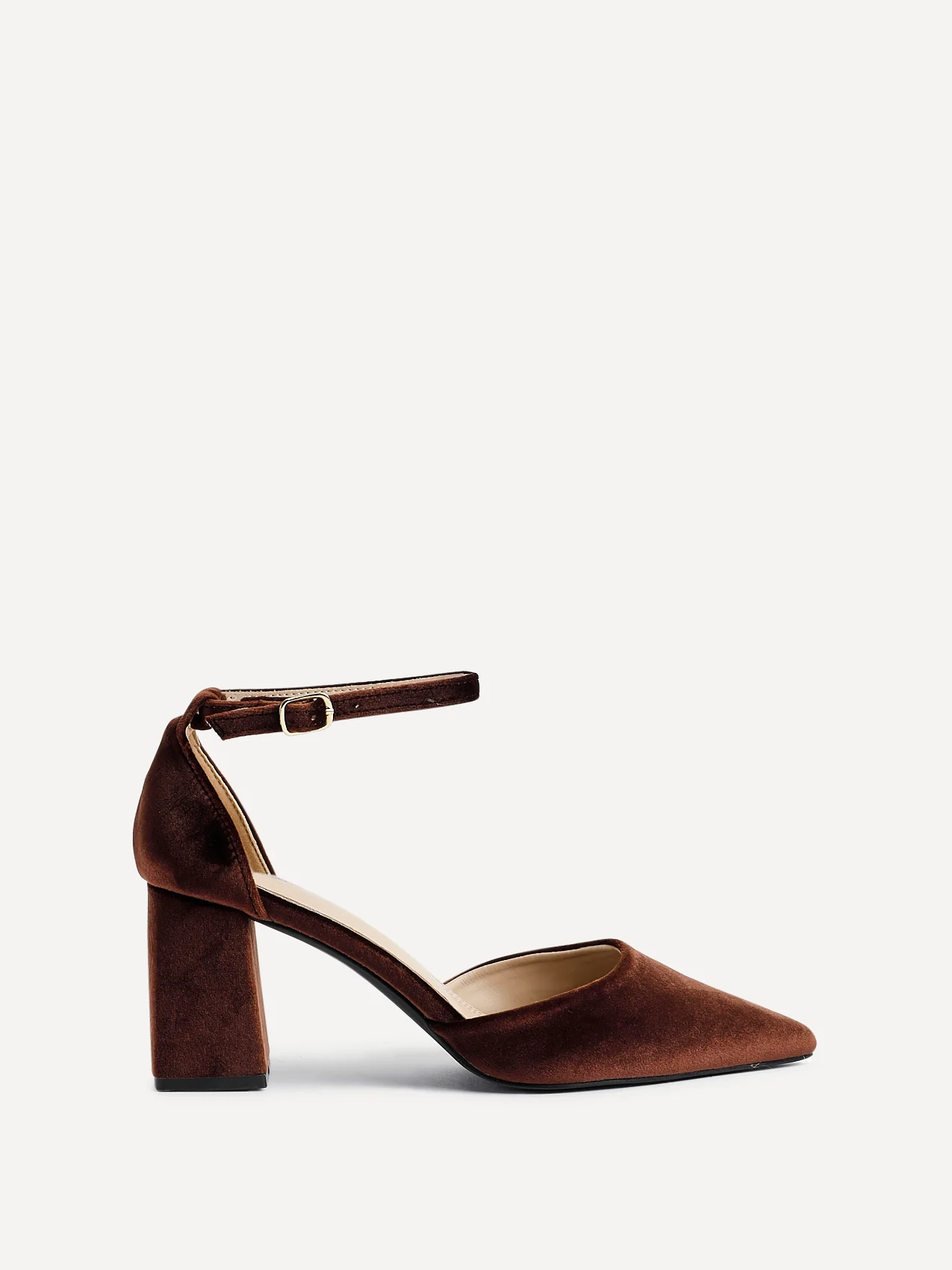 Glam Brown Velvet Block Court Heels - Image 2