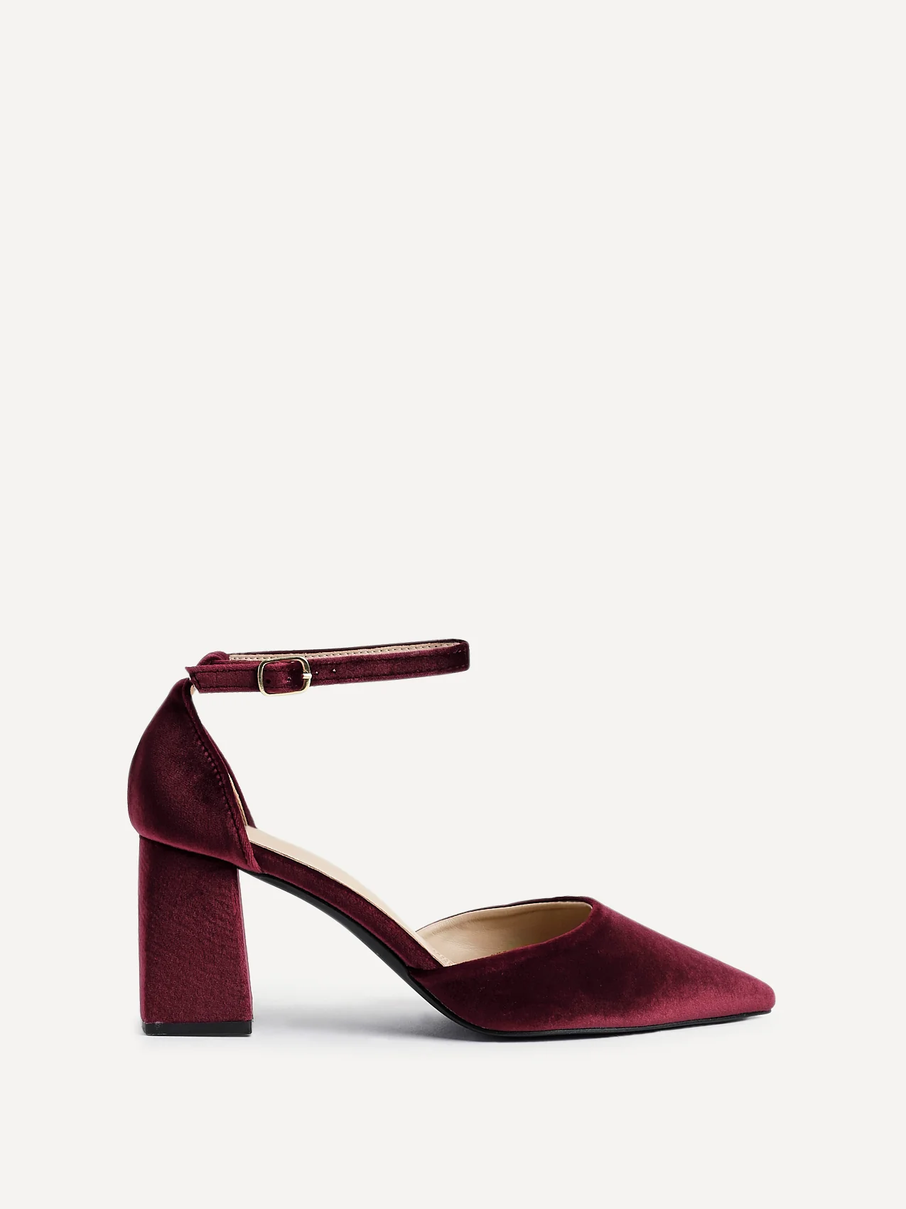 Glam Burgundy Velvet Block Court Heels - Image 2