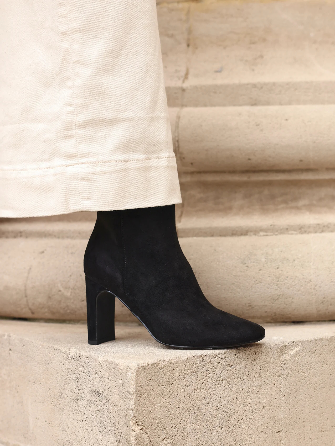 Glance Black Faux Suede Heeled Ankle Boots