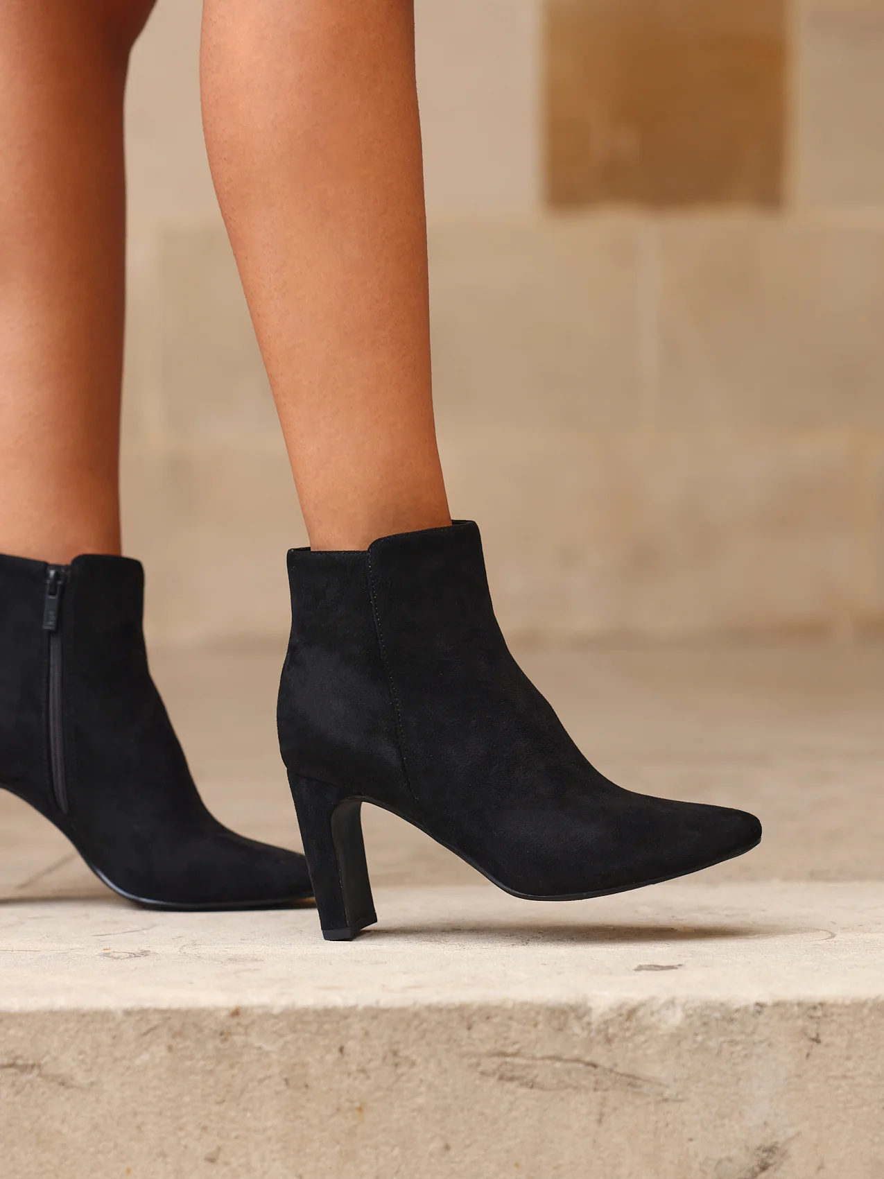 Glance Black Faux Suede Heeled Ankle Boots - Image 6