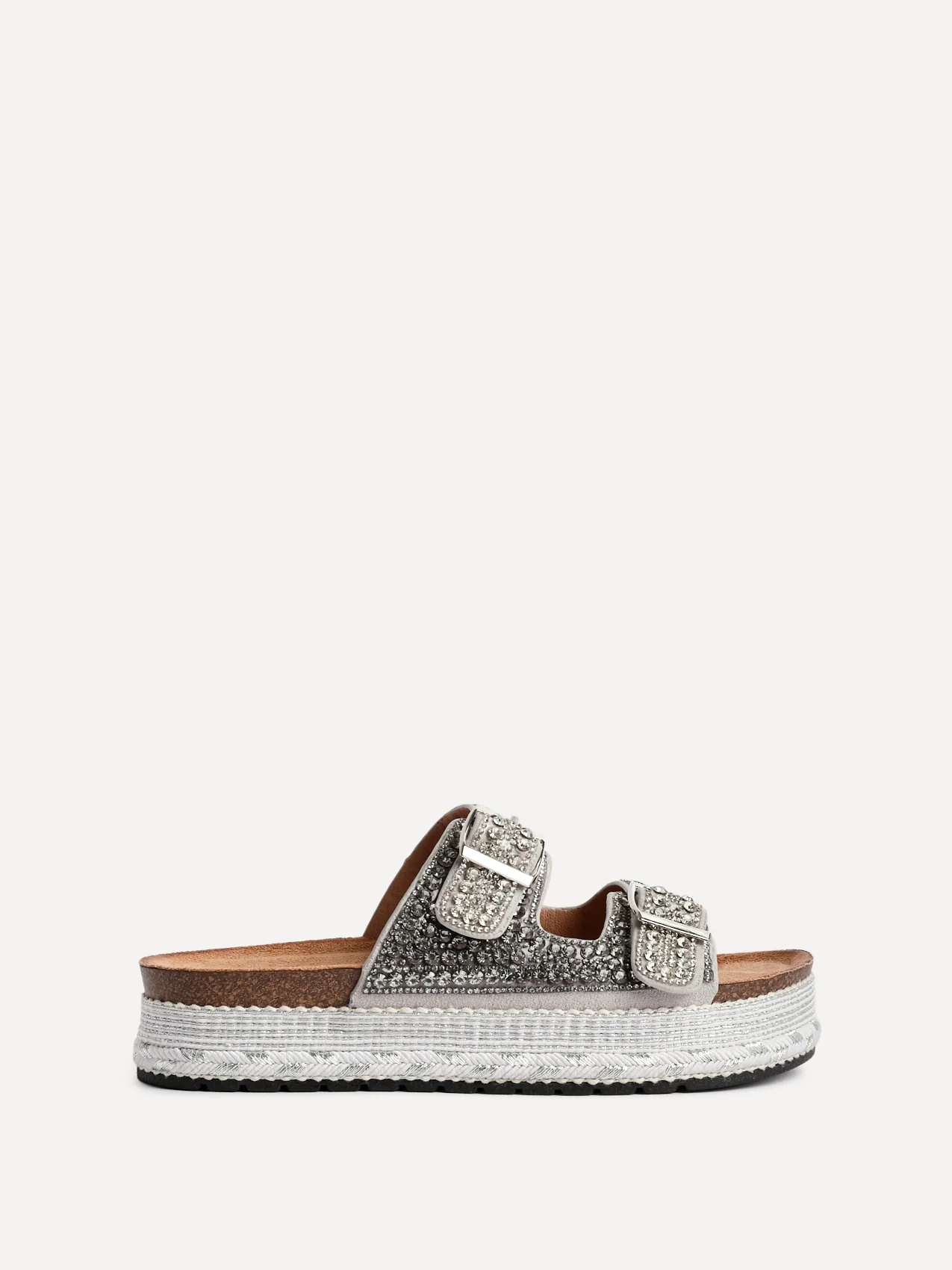 Glitzy Silver Diamante Flatform Slider Sandals - Image 2