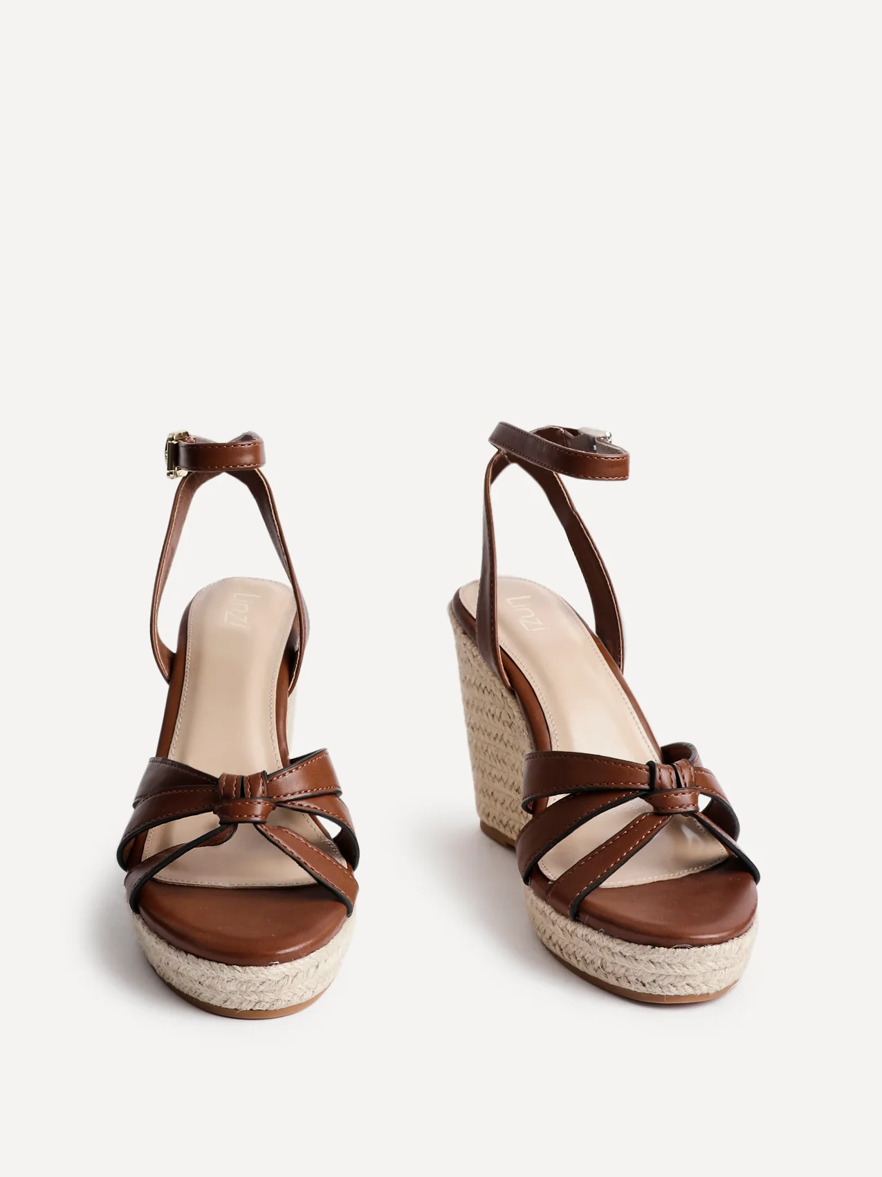 Goddess Brown Faux Leather Espadrille Wedges - Image 3