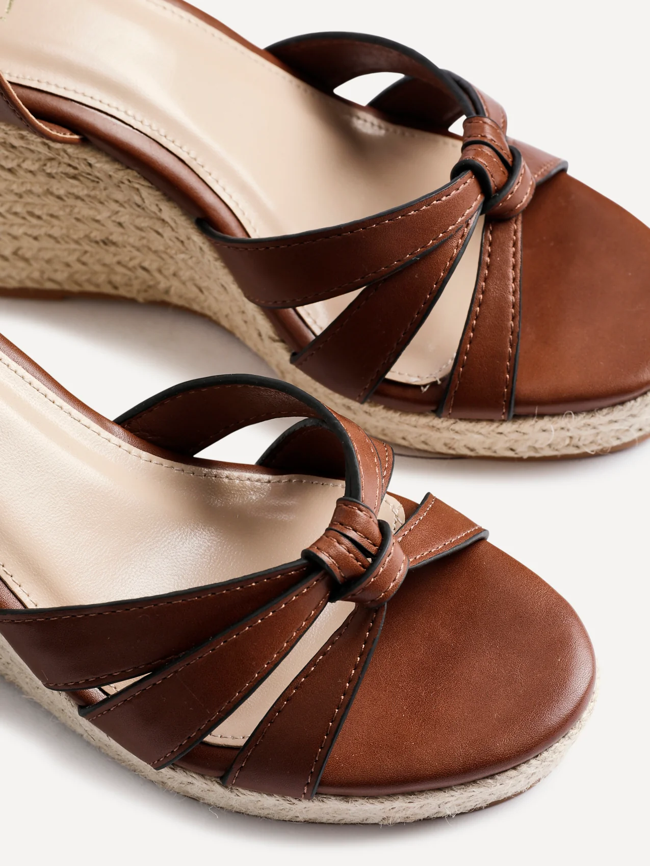 Goddess Brown Faux Leather Espadrille Wedges - Image 4