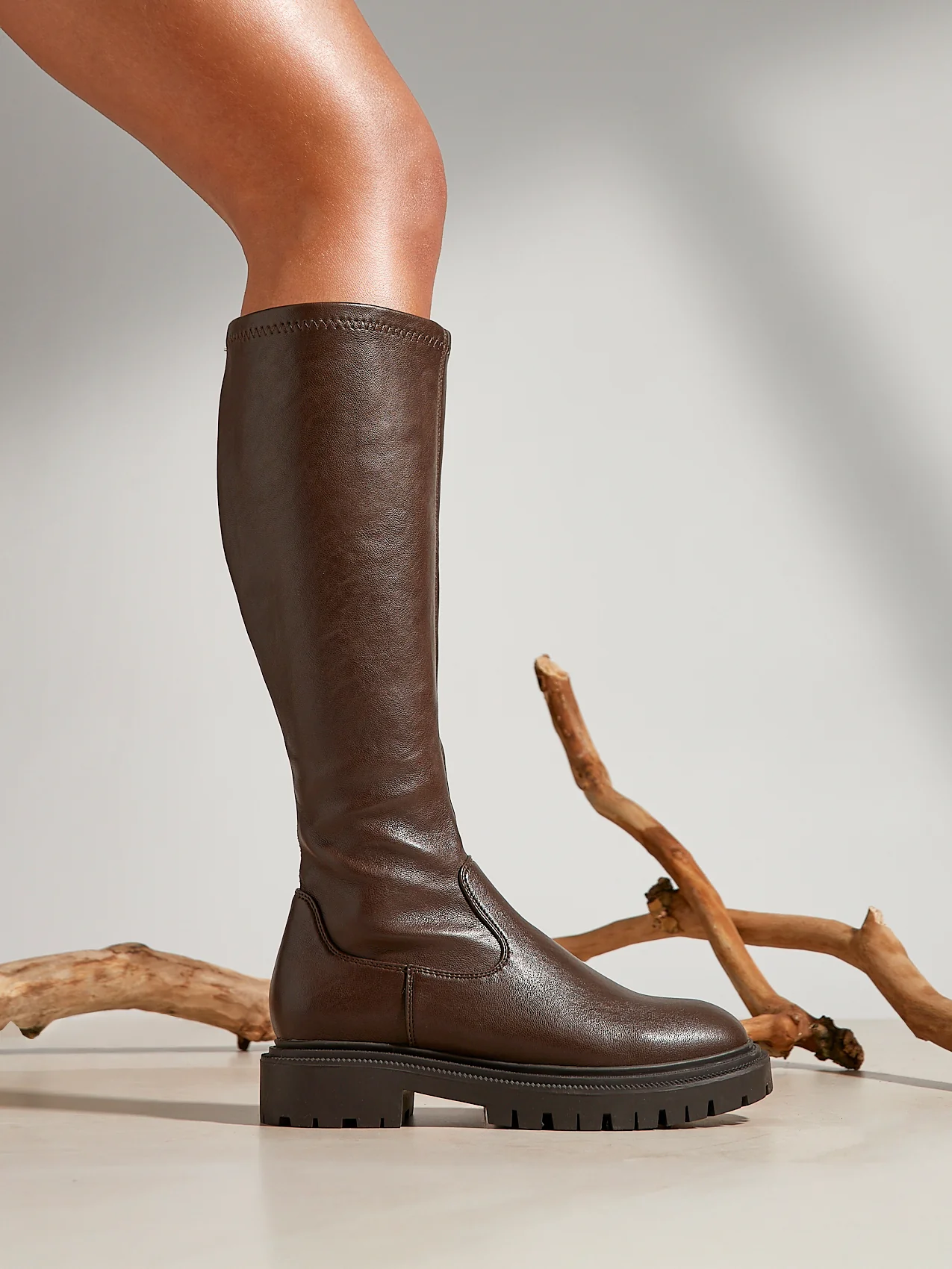 Hallie Brown Faux Leather Long Boots - Image 6