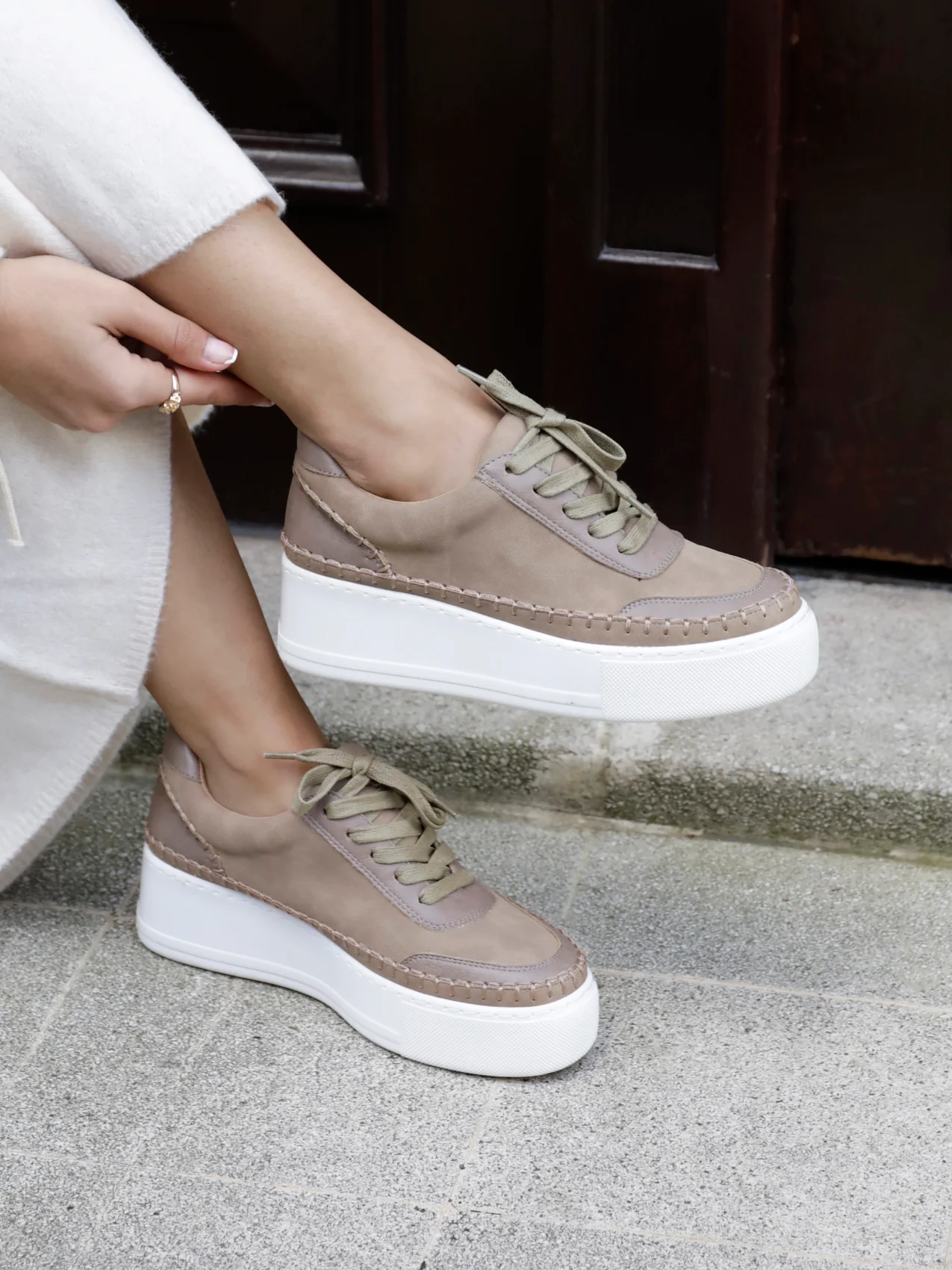 Harlem Mocha Faux Suede and Leather Platform Trainer - Image 5