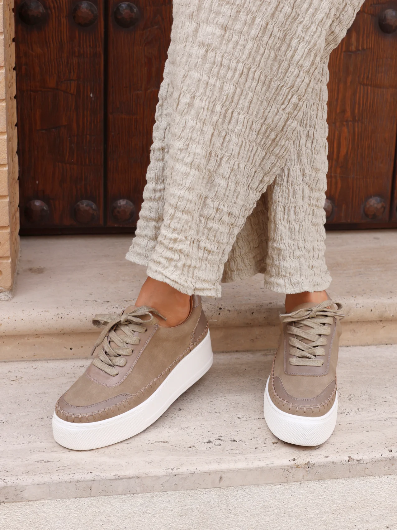 Harlem Mocha Faux Suede and Leather Platform Trainer - Image 6