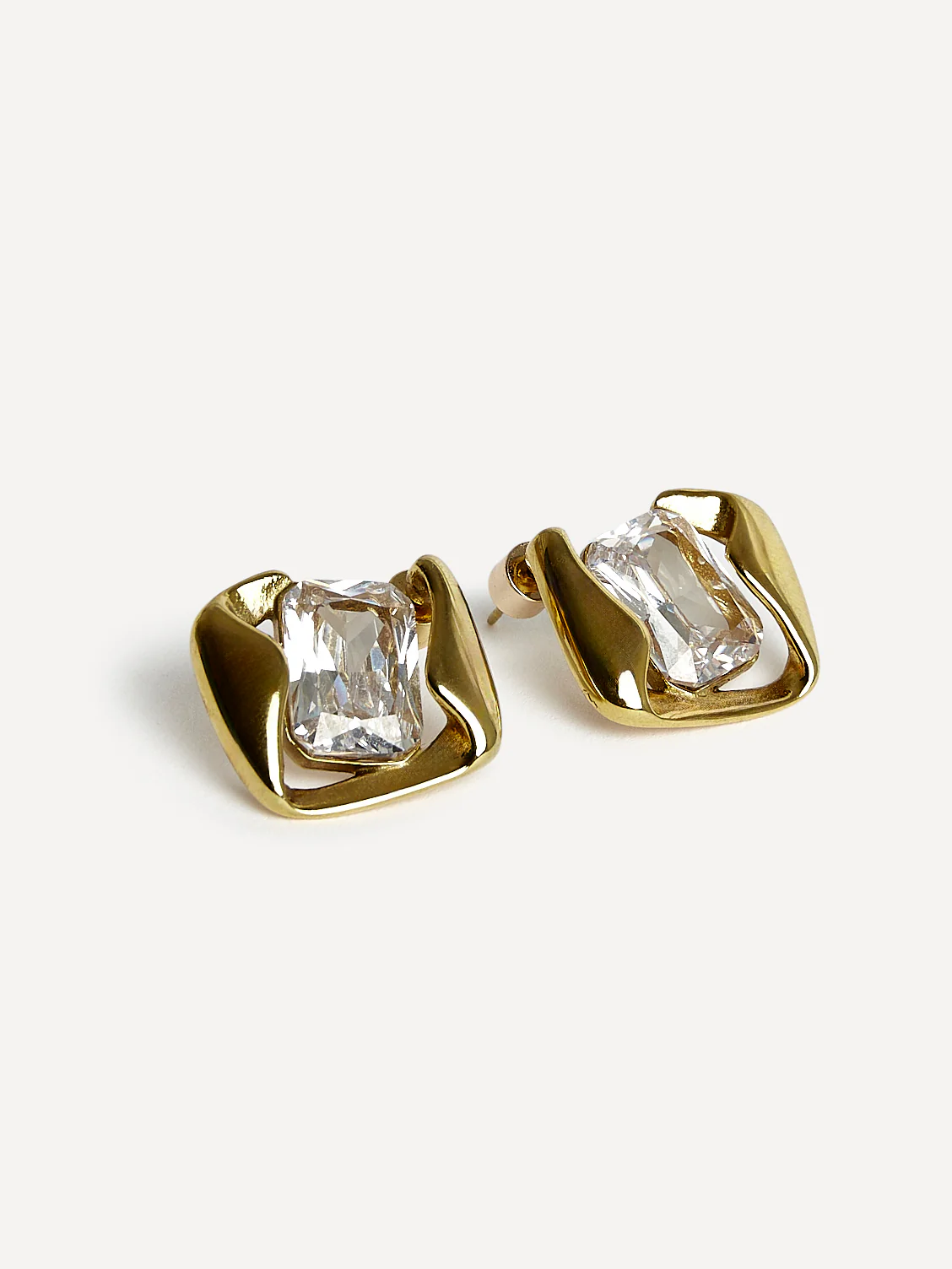 Ice Gold Crystal Square Stud Earrings - Image 4