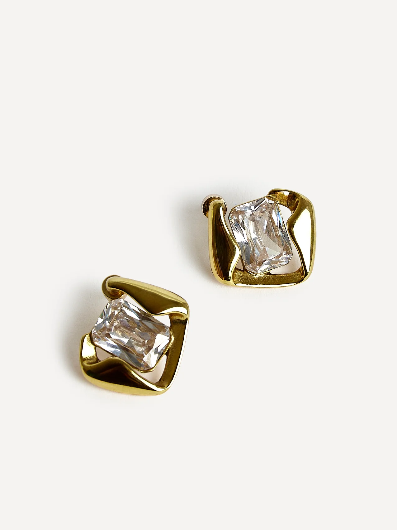 Ice Gold Crystal Square Stud Earrings - Image 5