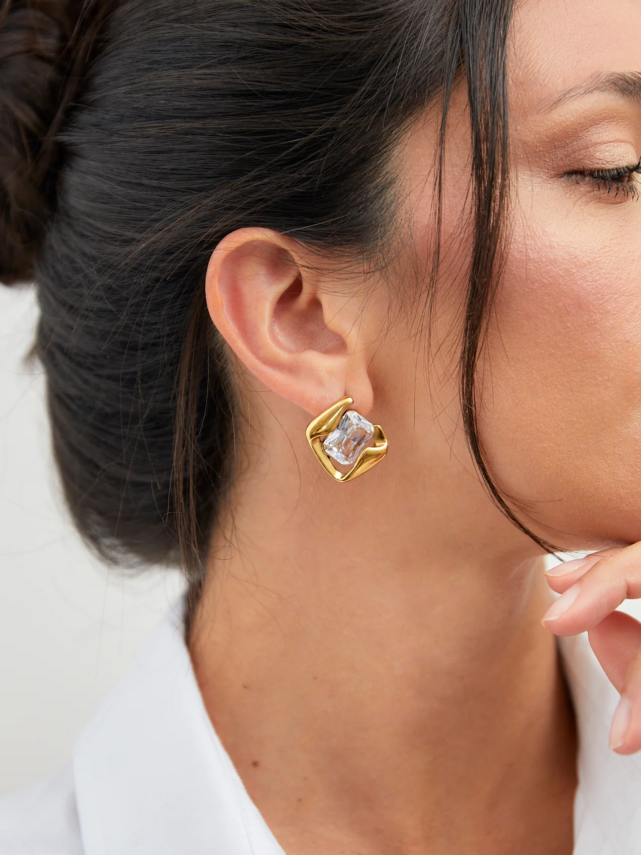 Ice Gold Crystal Square Stud Earrings - Image 7