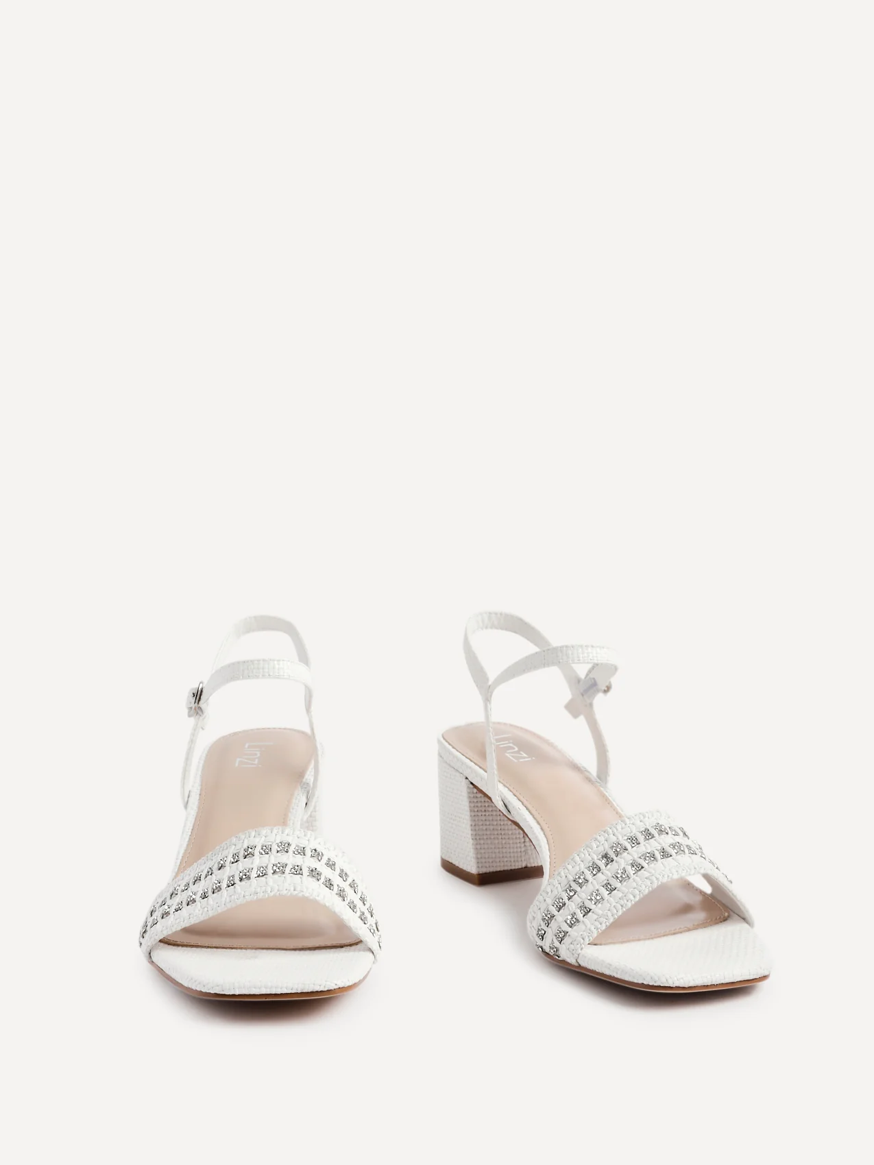 Indie White Raffia Diamante Block Heeled Sandals - Image 3