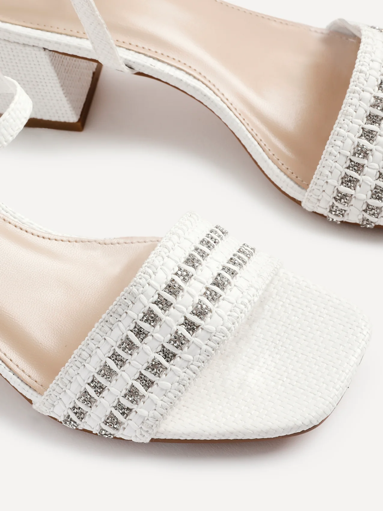 Indie White Raffia Diamante Block Heeled Sandals - Image 4