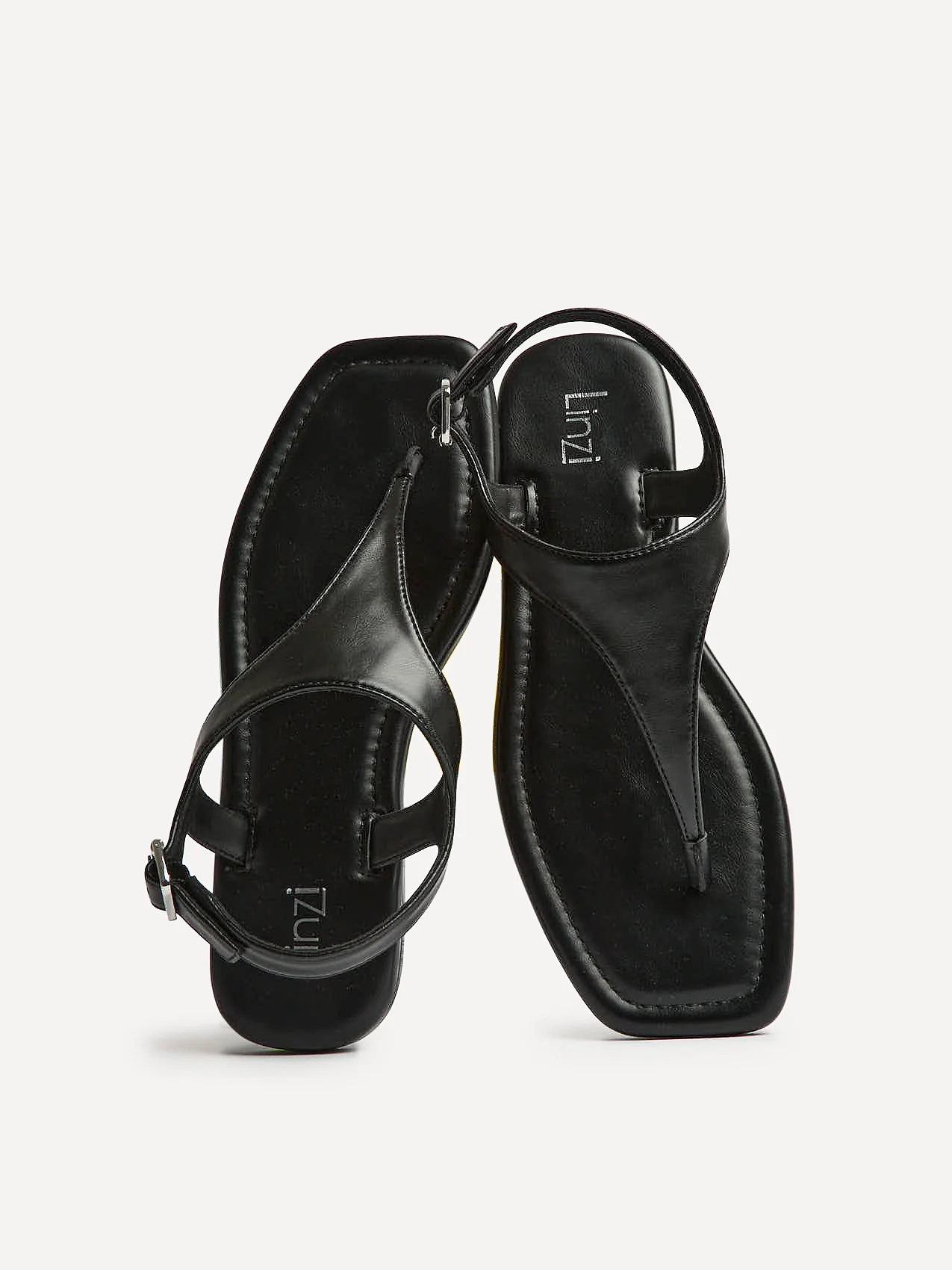Intent Black Faux Leather Flat Sandals - Image 5