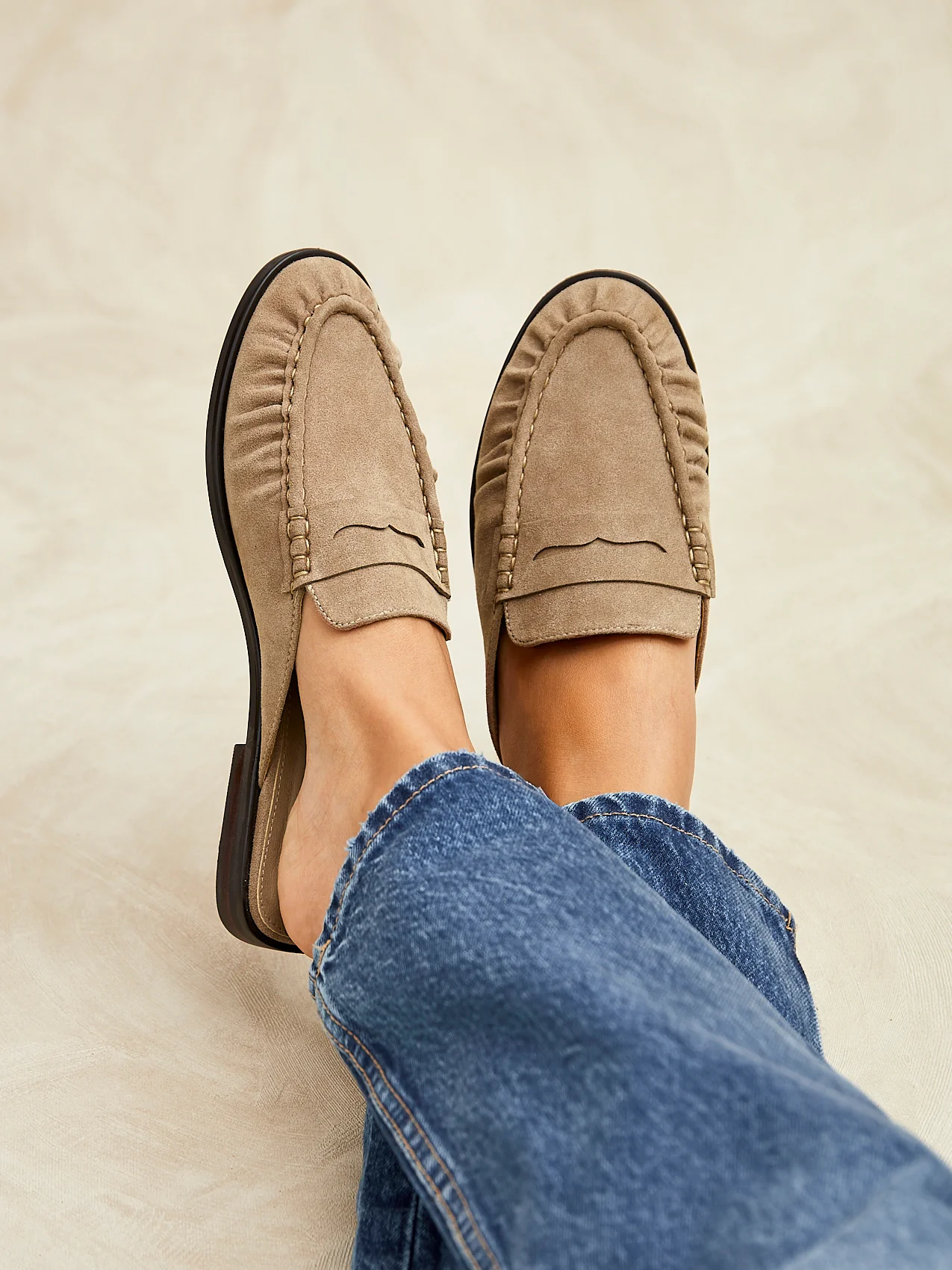 Intro Taupe Suede Leather Slip On Mules - Image 6