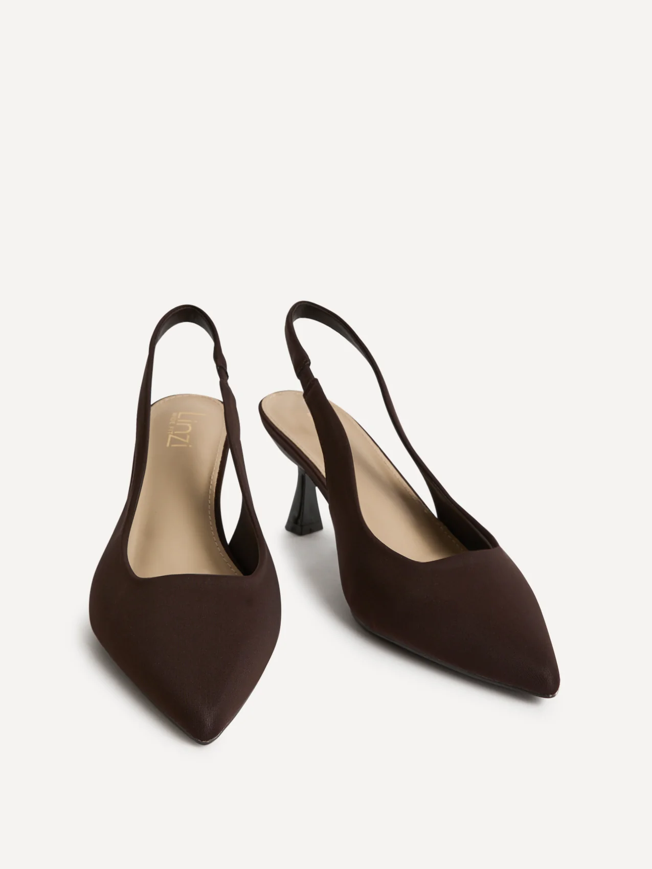 Izzie Wide Fit Brown Lycra Court Heels - Image 3