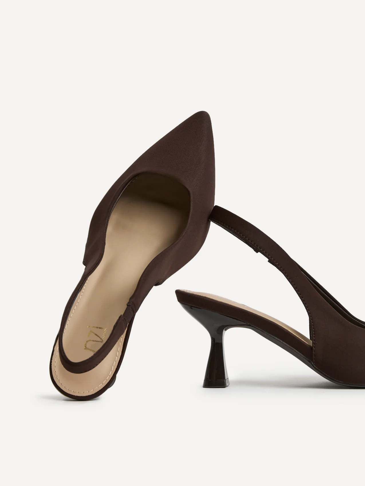 Izzie Wide Fit Brown Lycra Court Heels - Image 5