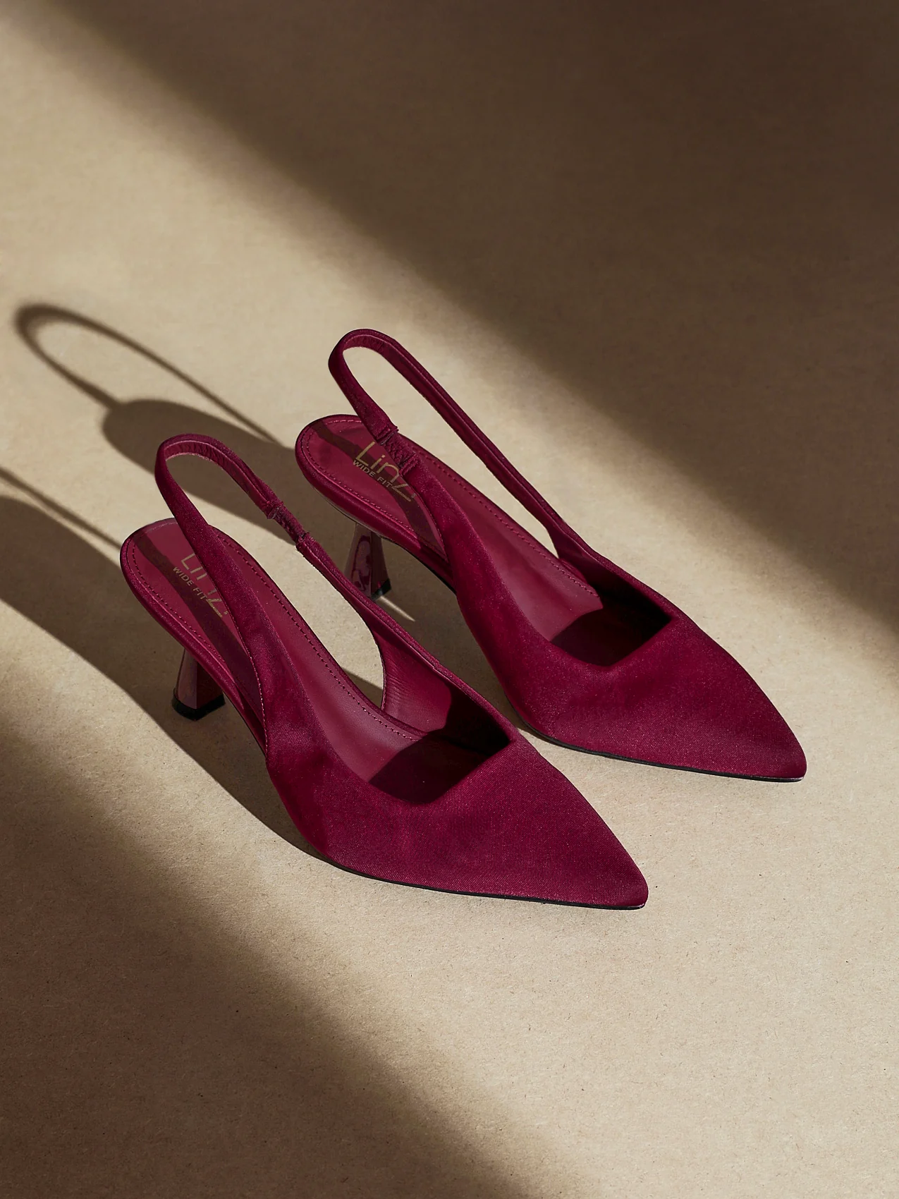 Izzie Wide Fit Burgundy Lycra Court Heels - Image 6