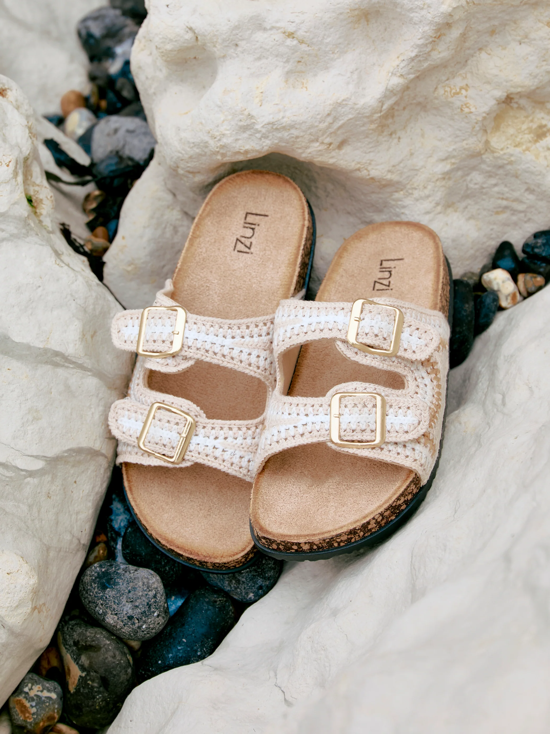 Jaylyn Beige Double Buckle Sandals - Image 6