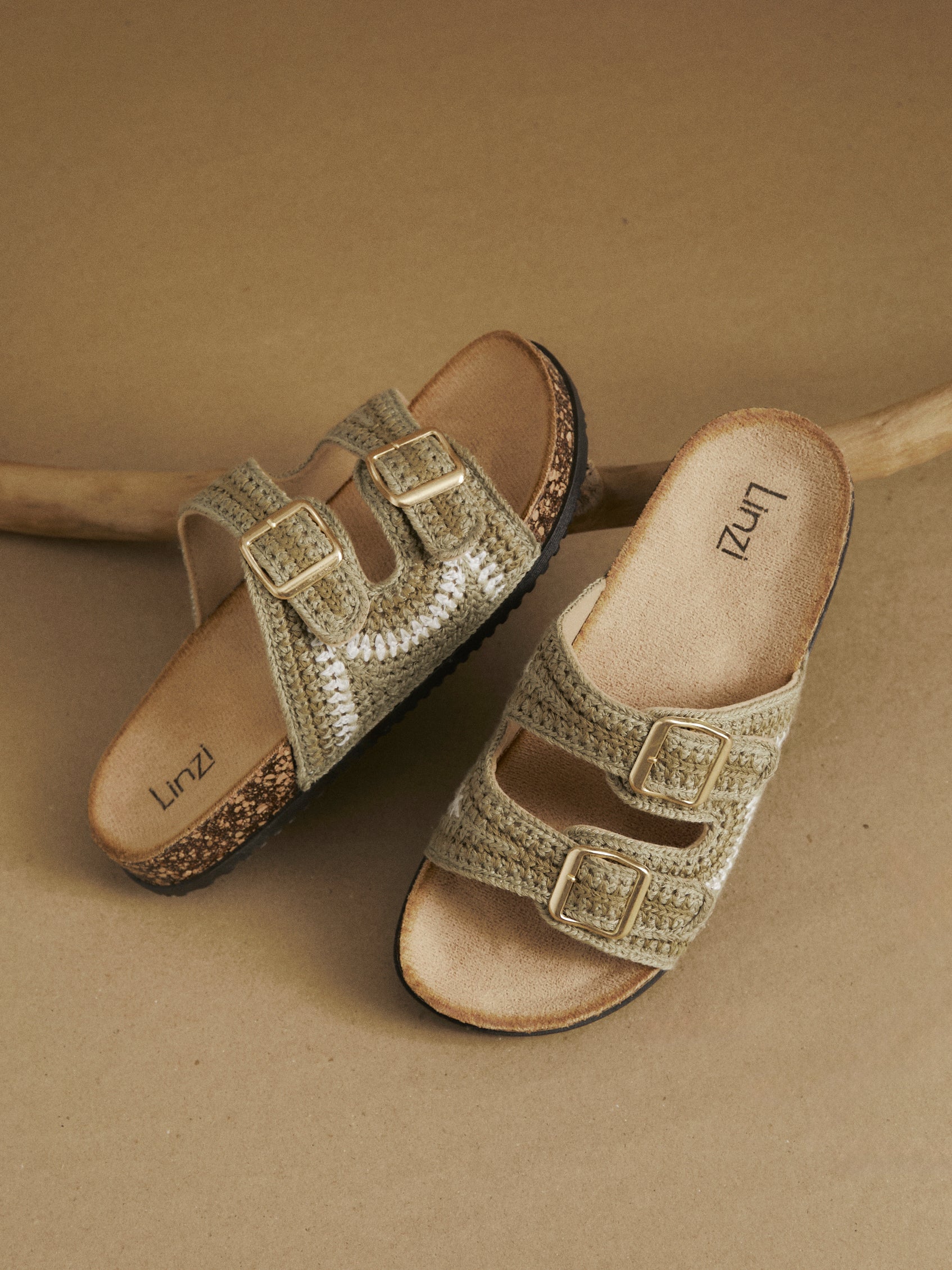 Jaylyn Khaki Double Buckle Sandals - Image 6