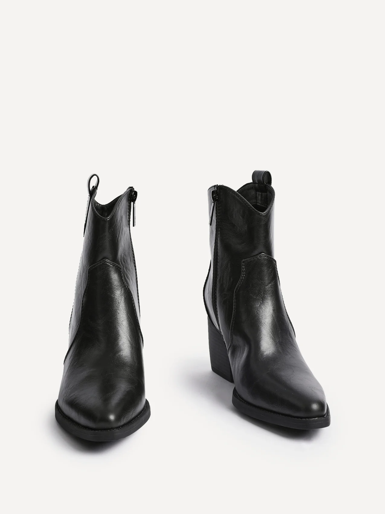 Jessie Black Faux Leather Cowboy Ankle Boots - Image 3