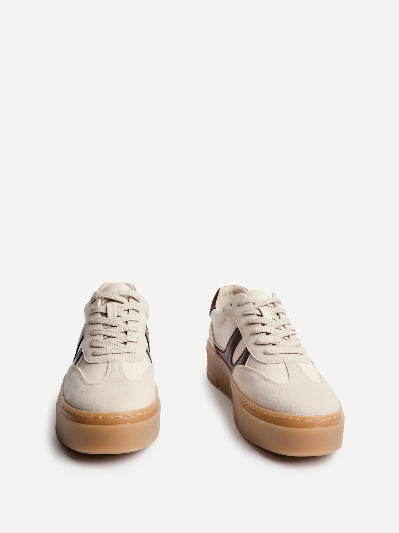 Kaia Nude and Burgundy Faux Leather Trainers - Image 3