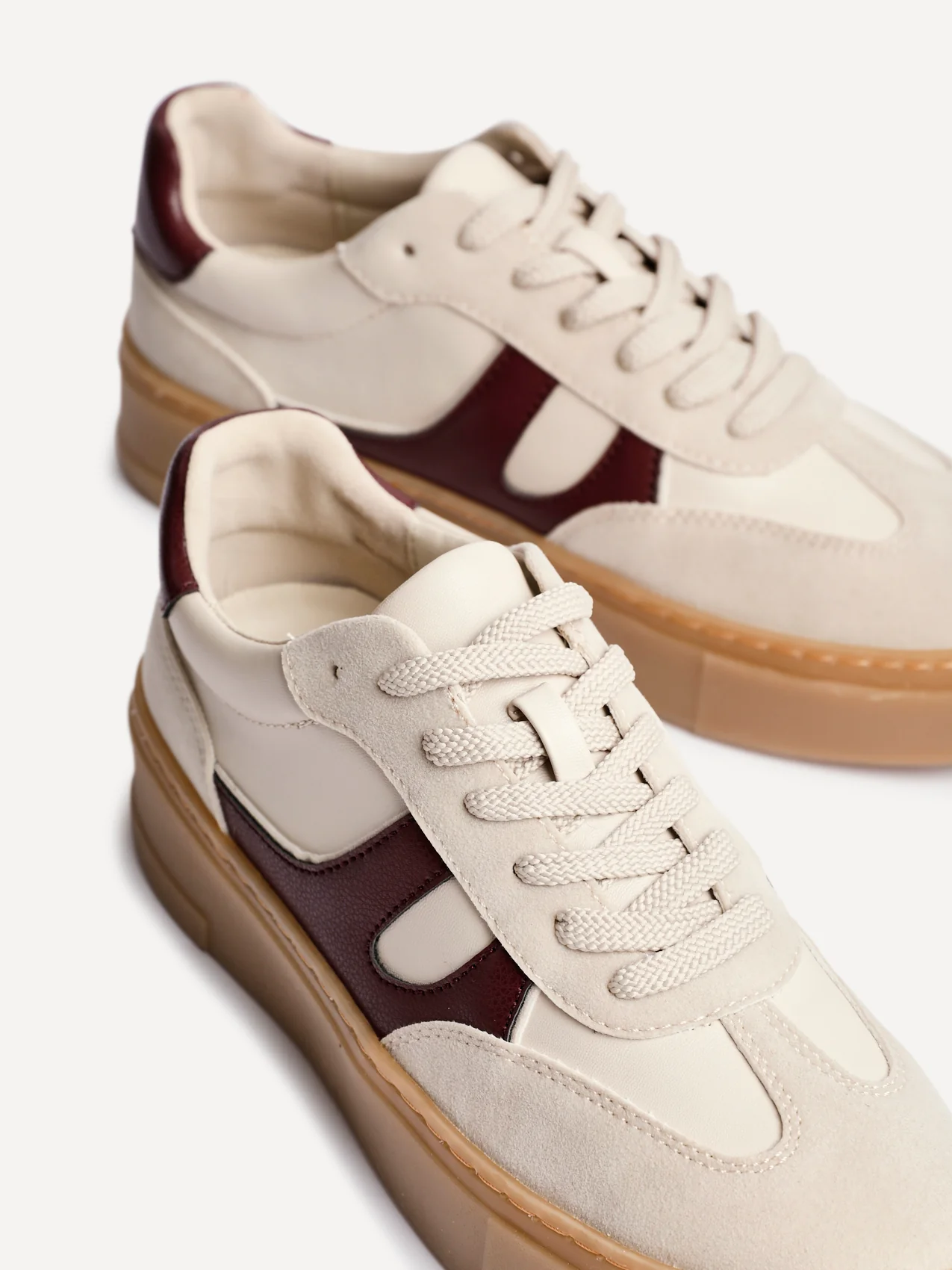 Kaia Nude and Burgundy Faux Leather Trainers - Image 4