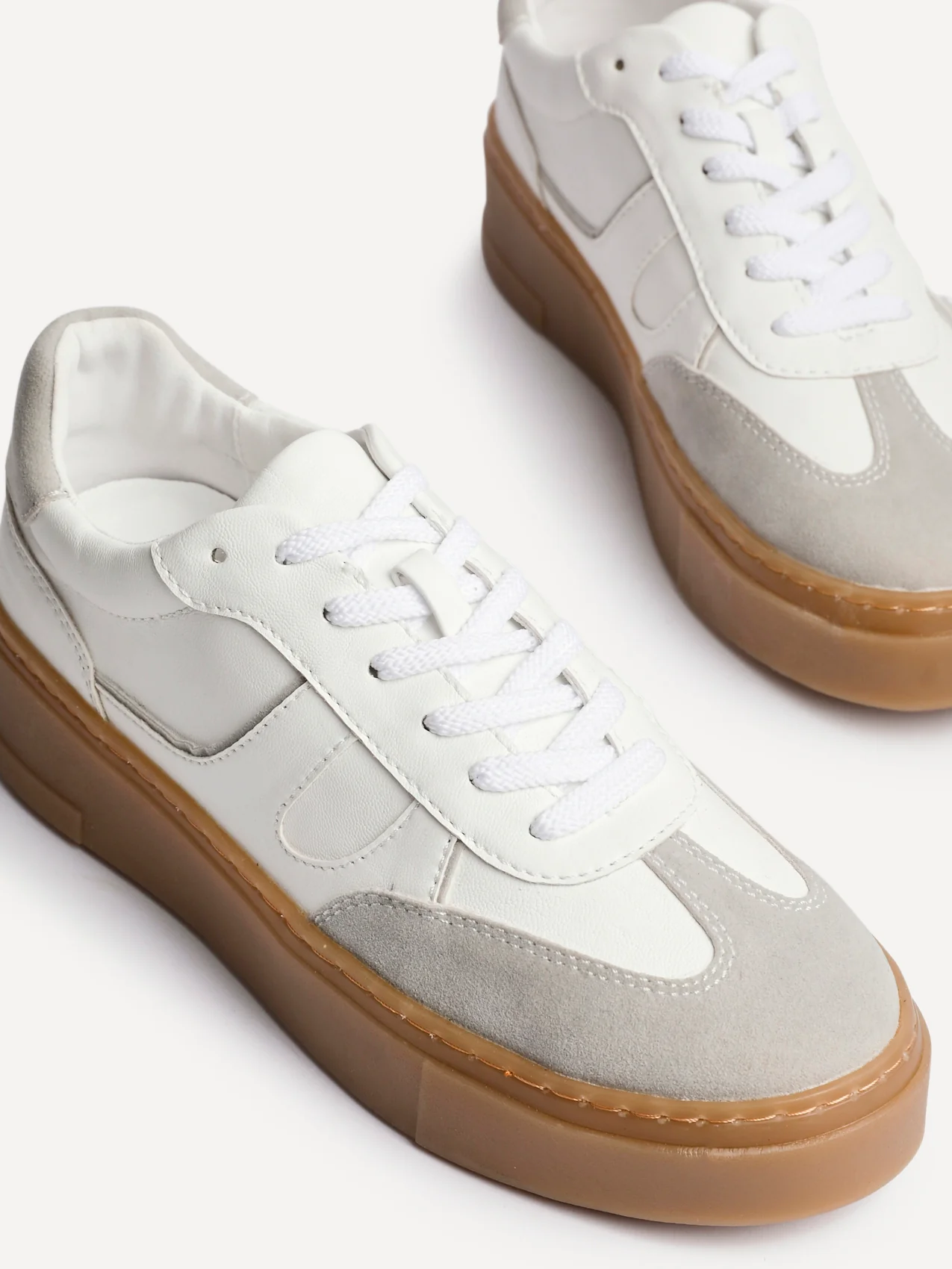 Kaia White and Grey Faux Leather Trainers - Image 4
