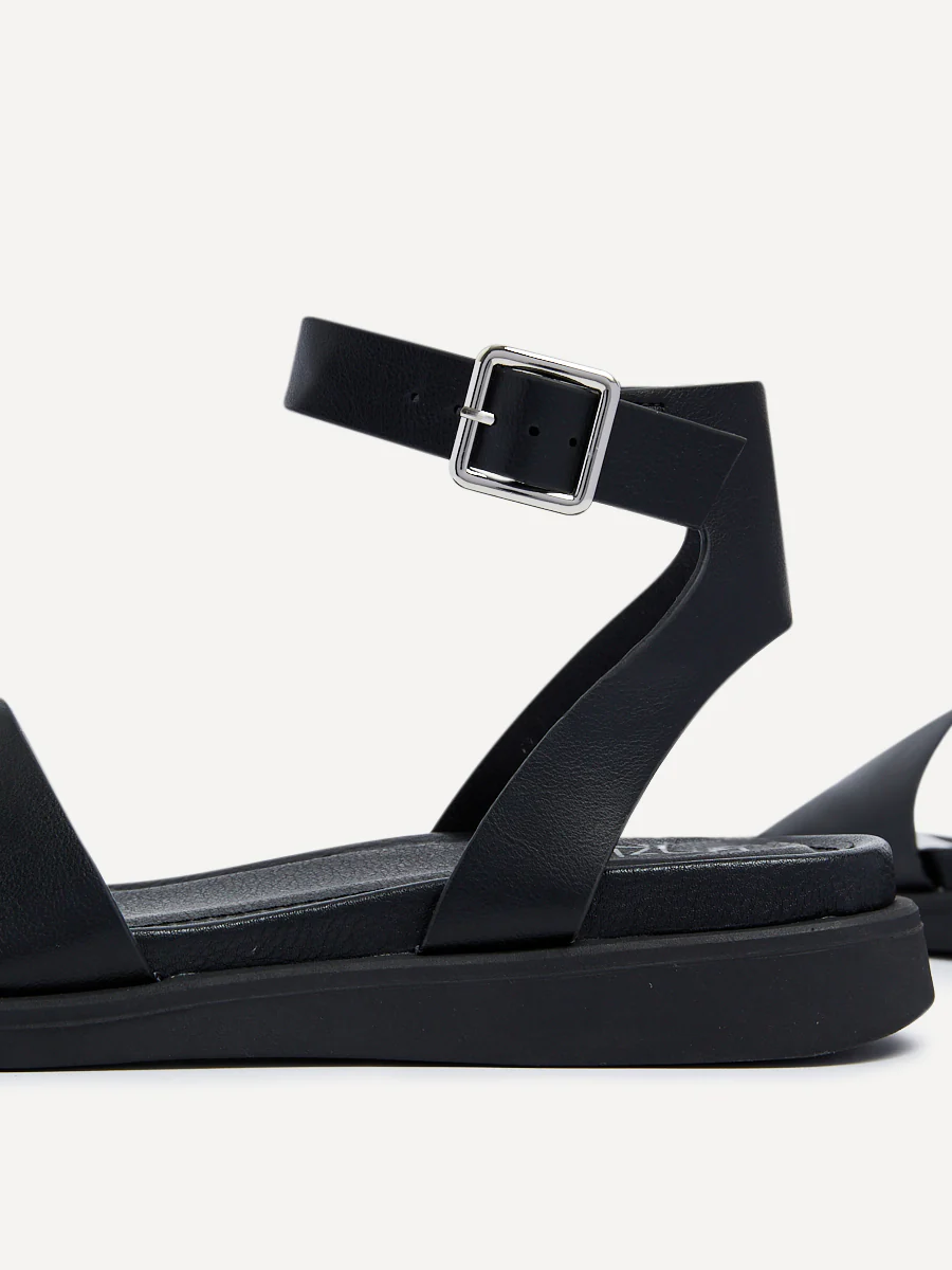 Kara Black Faux Leather Flatform Sandals - Image 5