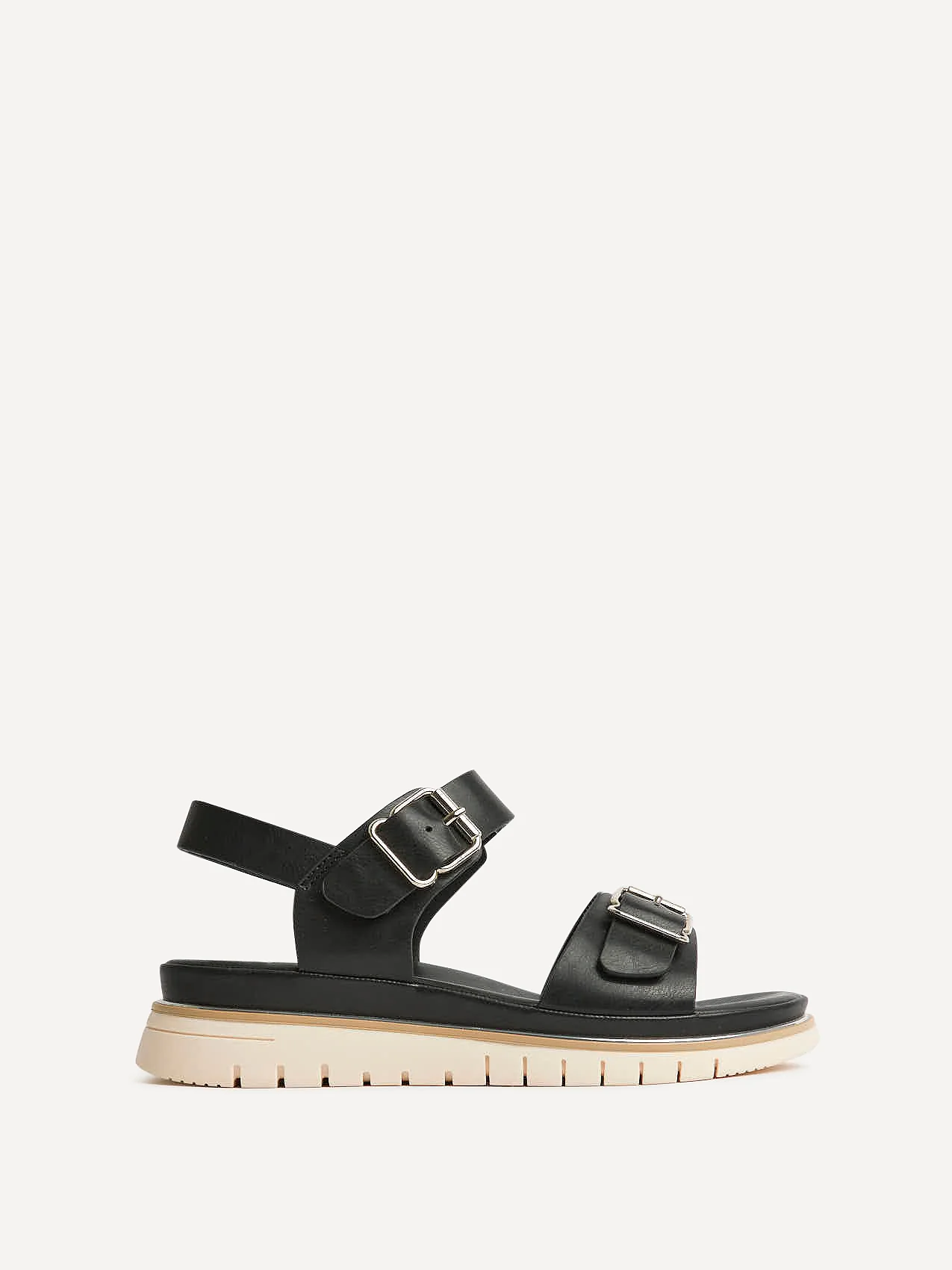 Karis Black Double Buckle Flat Sandals - Image 2