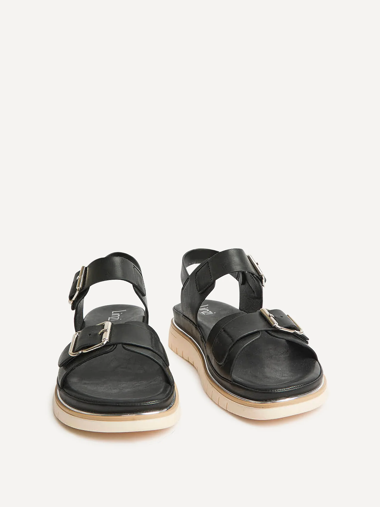 Karis Black Double Buckle Flat Sandals - Image 3