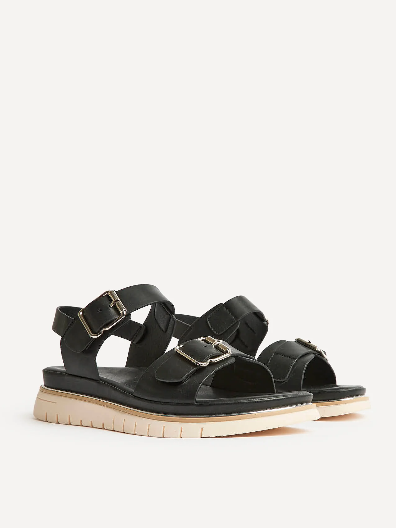 Karis Black Double Buckle Flat Sandals - Image 5
