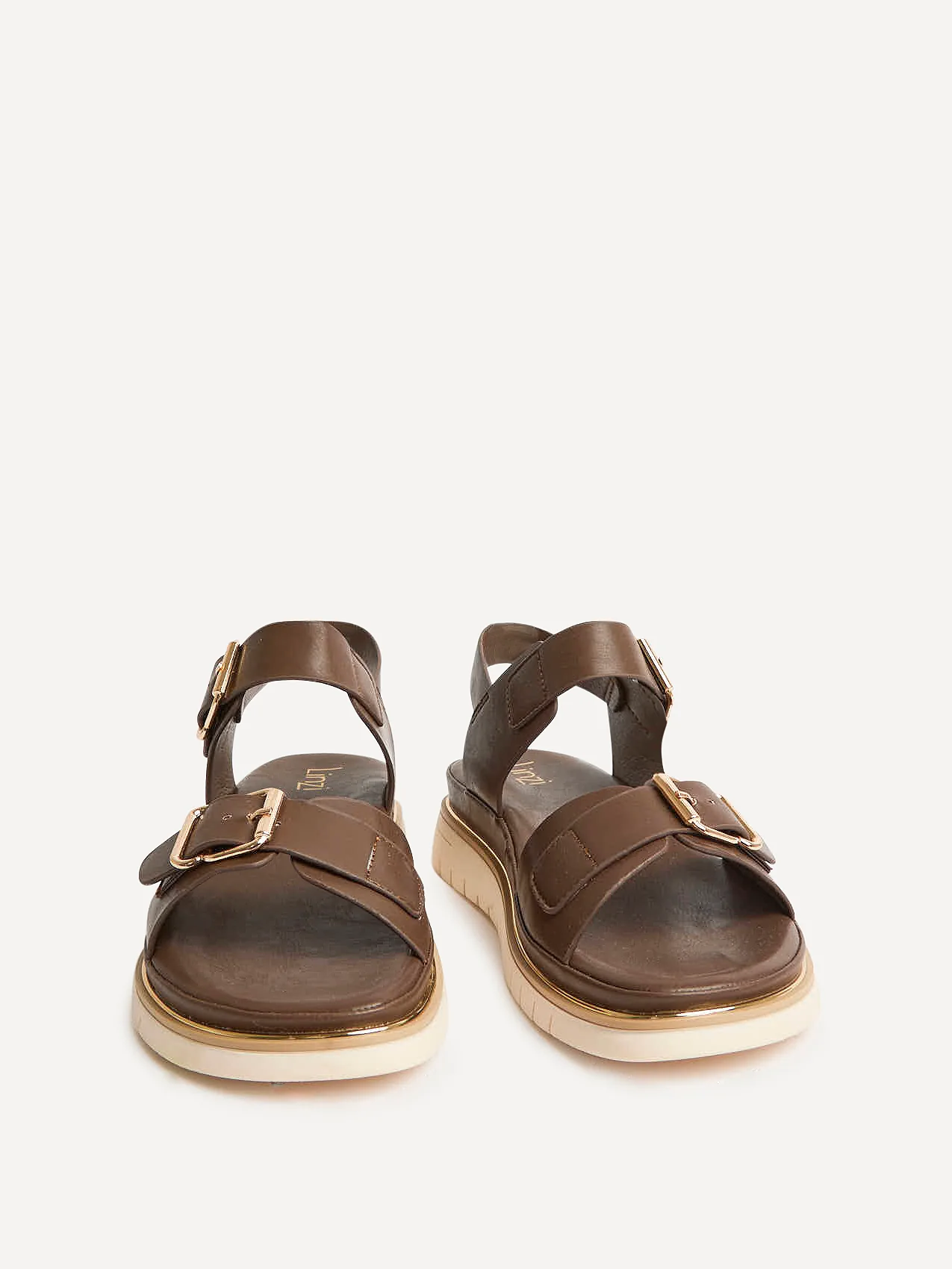 Karis Brown Double Buckle Flat Sandals - Image 3