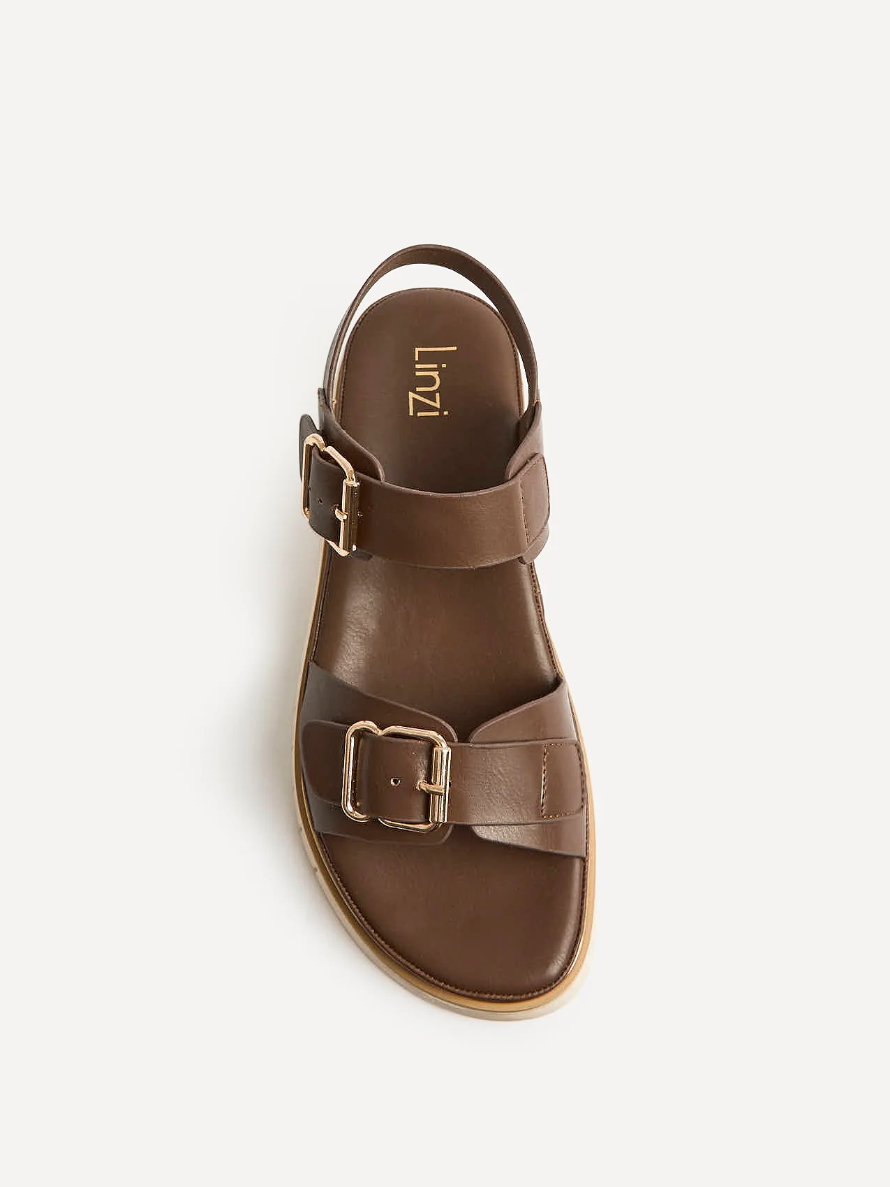 Karis Brown Double Buckle Flat Sandals - Image 4