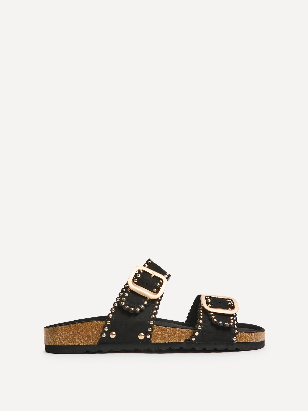 Kelsie Black Double Buckle Sandals - Image 2