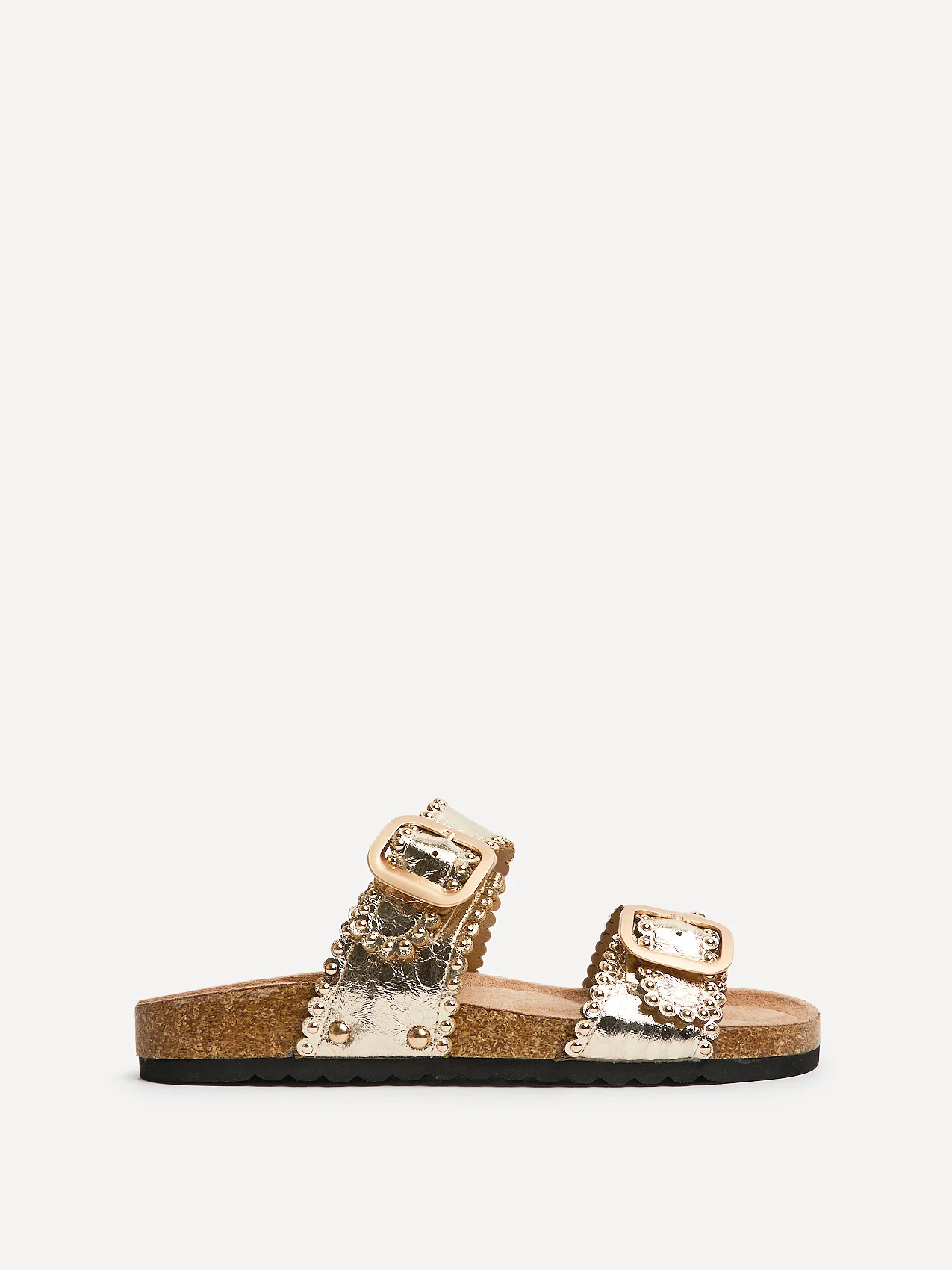 Kelsie Gold Double Buckle Sandals - Image 2