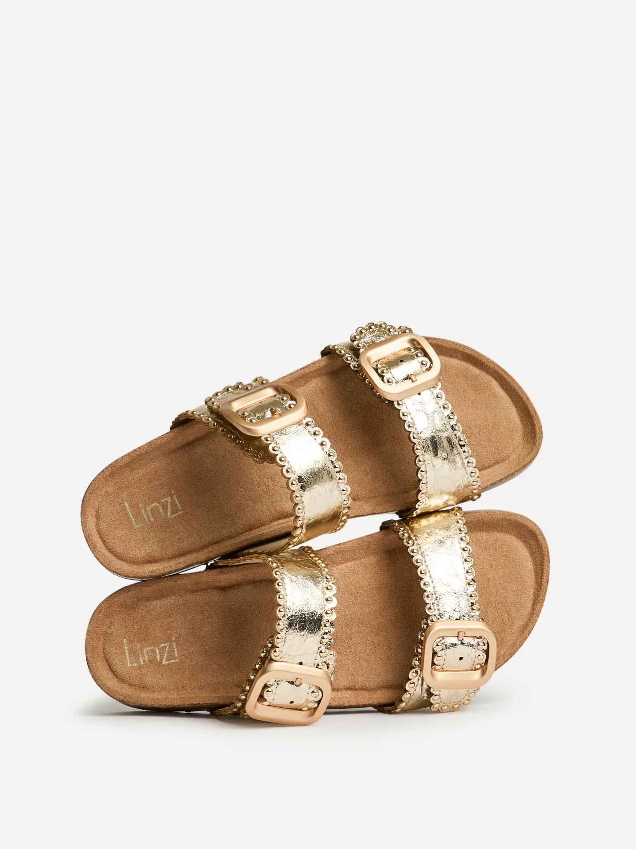 Kelsie Gold Double Buckle Sandals - Image 5