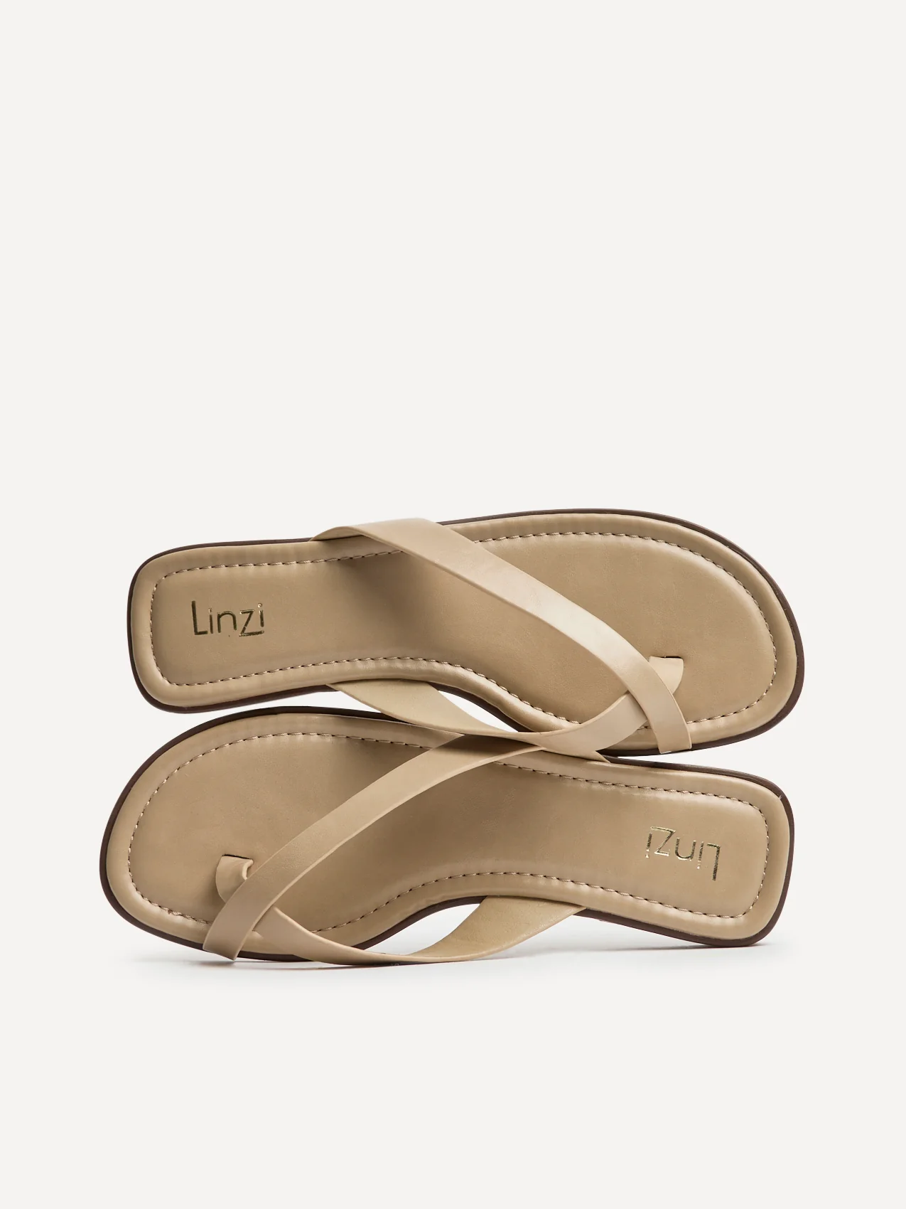 Kimmi Taupe Faux Leather Flat Sandals - Image 5