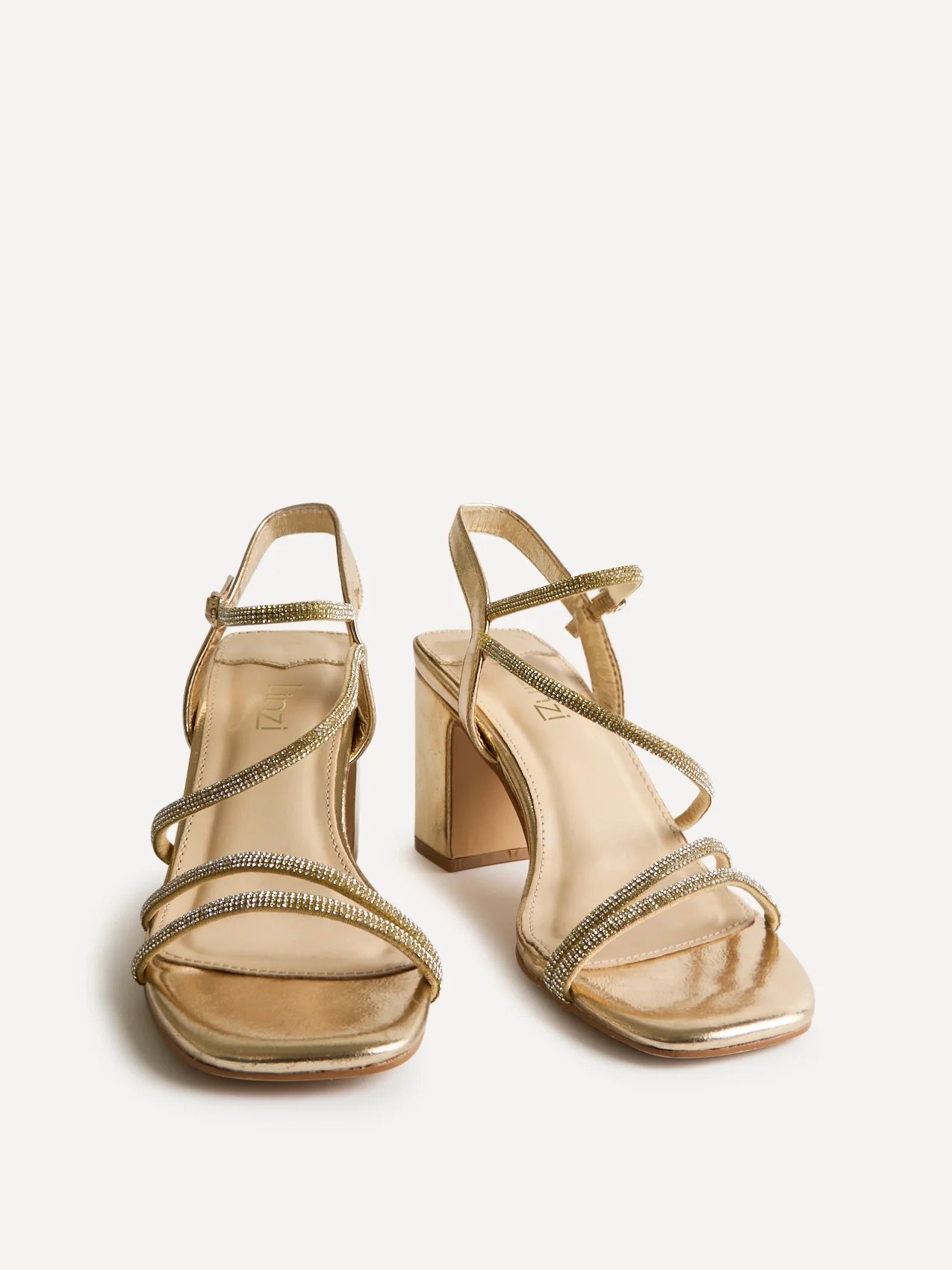 Kira Gold Diamante Block Heels - Image 3