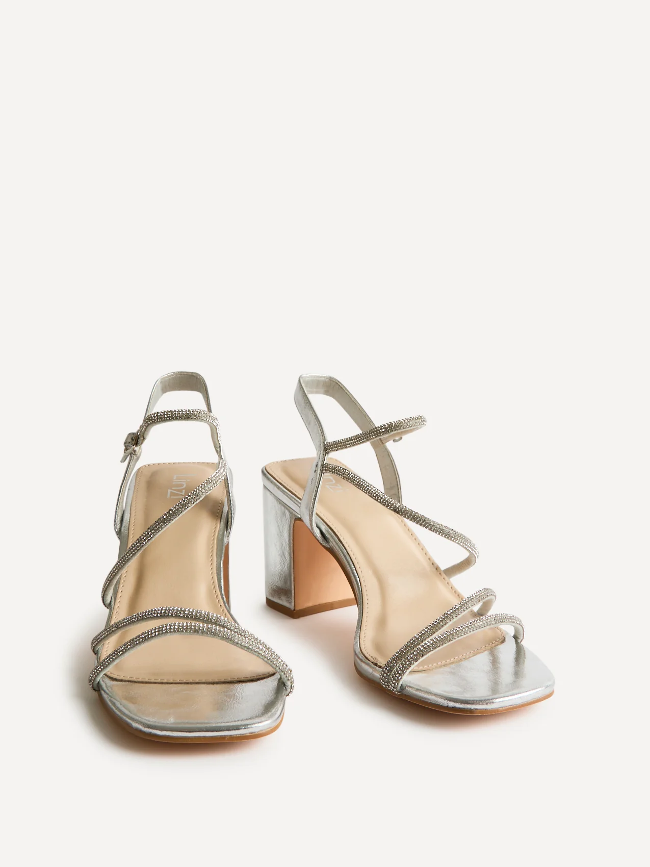 Kira Silver Diamante Block Heels - Image 3