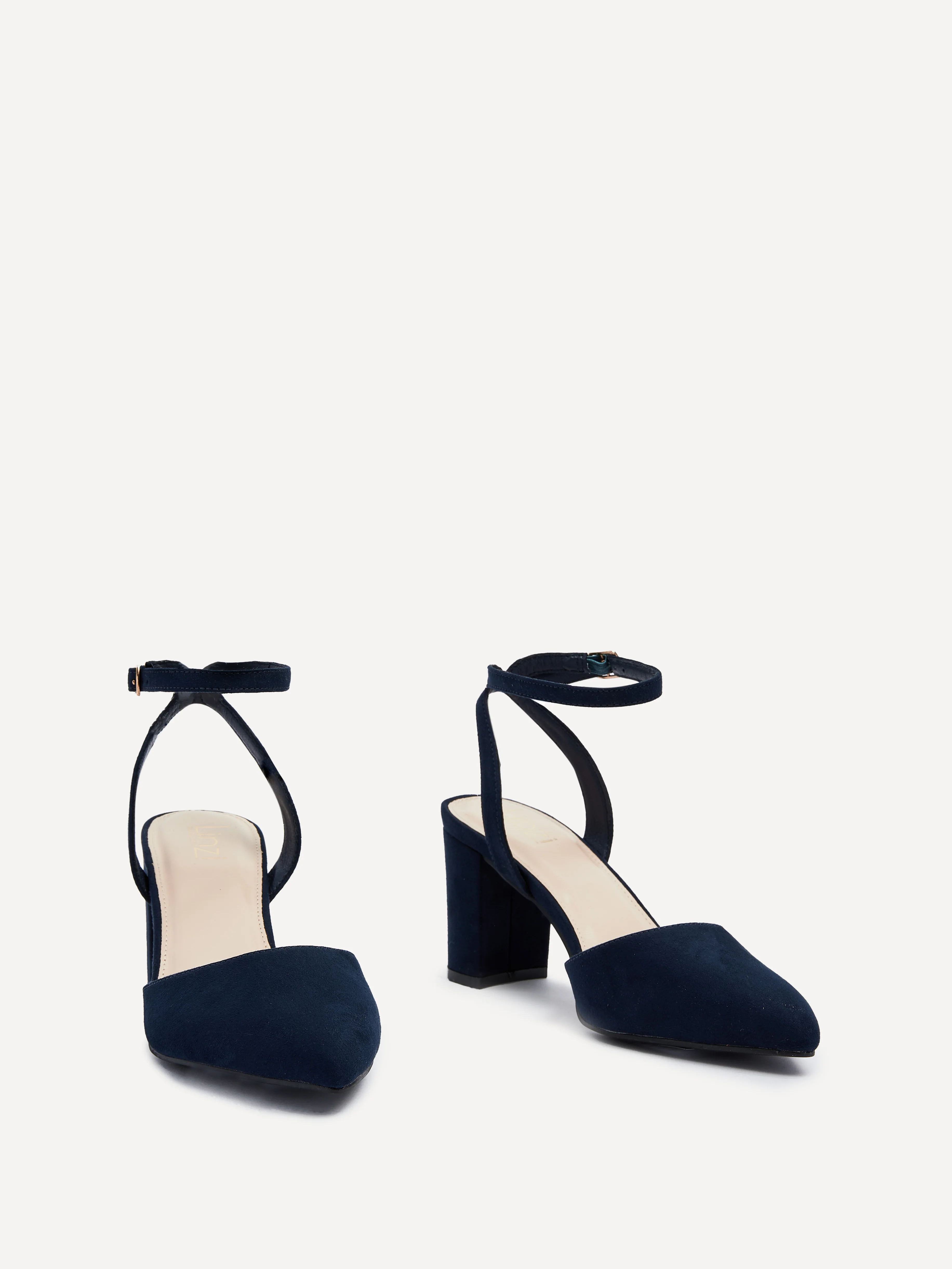 Larsa Wide Fit Navy Faux Suede Court Heels - Image 2