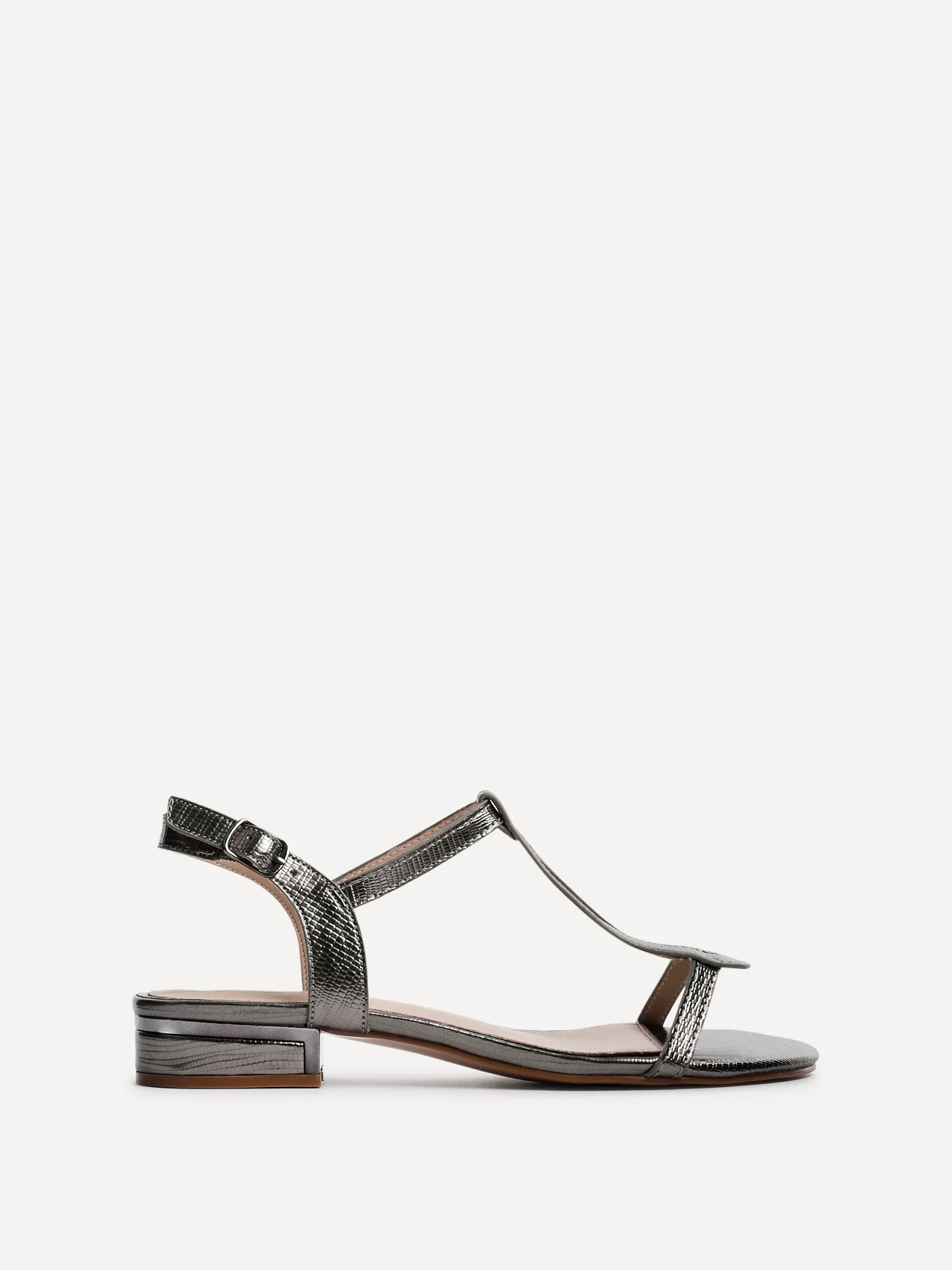 Lavish Pewter T-Bar Low Block Heeled Sandals - Image 2