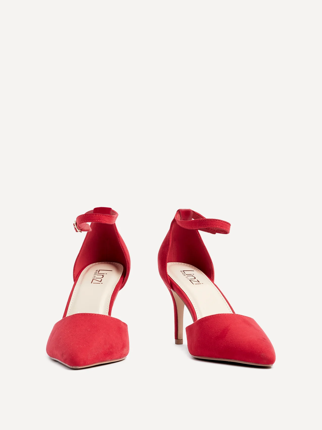 Lavora Wide Fit Red Faux Suede Court Heels - Image 2
