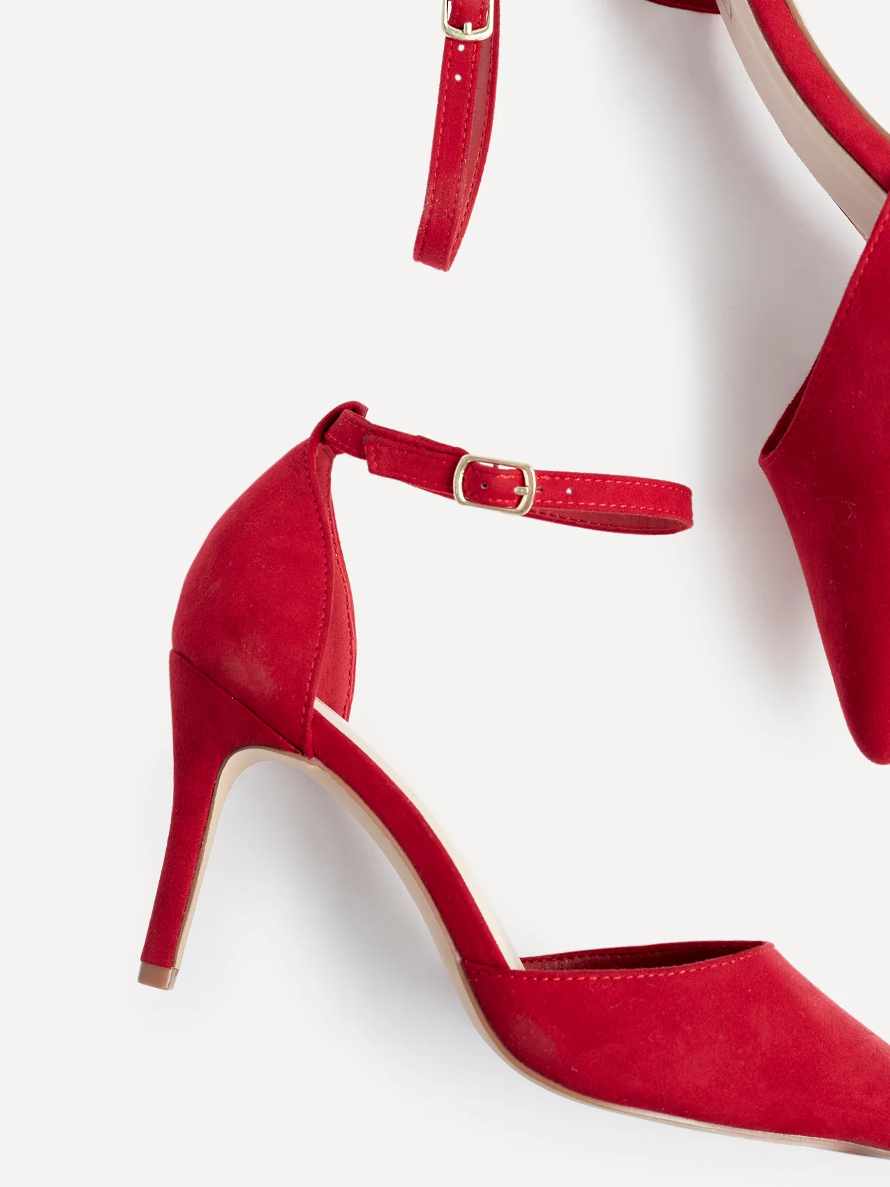 Lavora Wide Fit Red Faux Suede Court Heels - Image 4