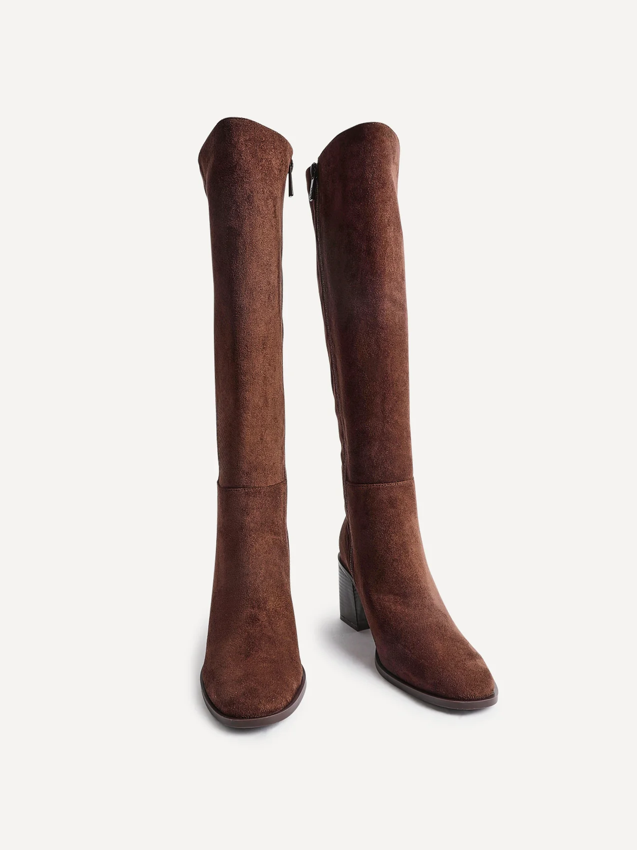 Levine Brown Block Heeled Long Boots - Image 3