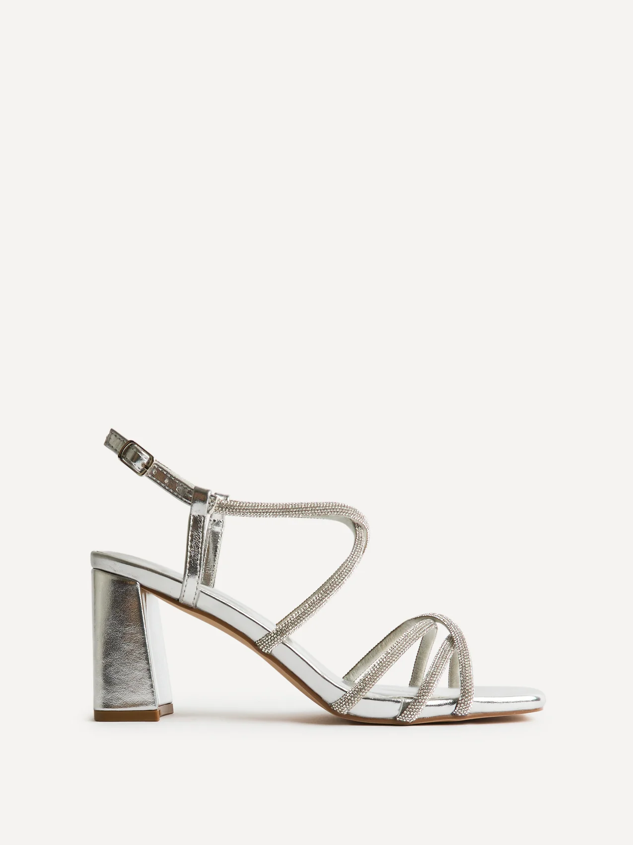 Leyla Silver Diamante Heeled Sandals - Image 2