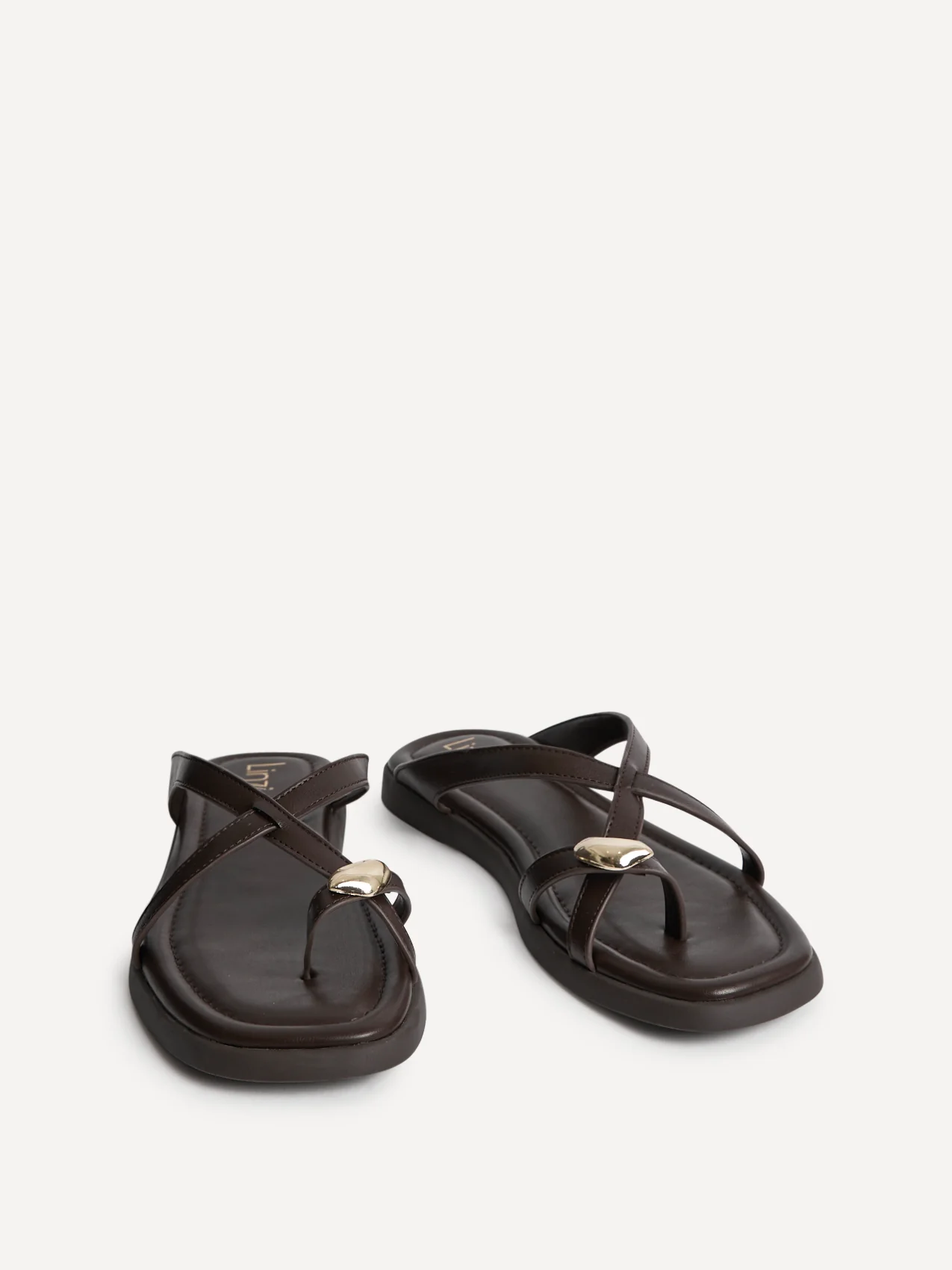 Linea Brown Faux Leather Flat Sandals - Image 3