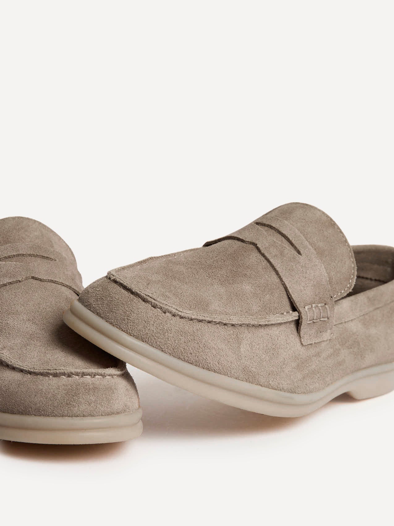 Luciano Mens Taupe Suede Leather Penny Loafers - Image 5